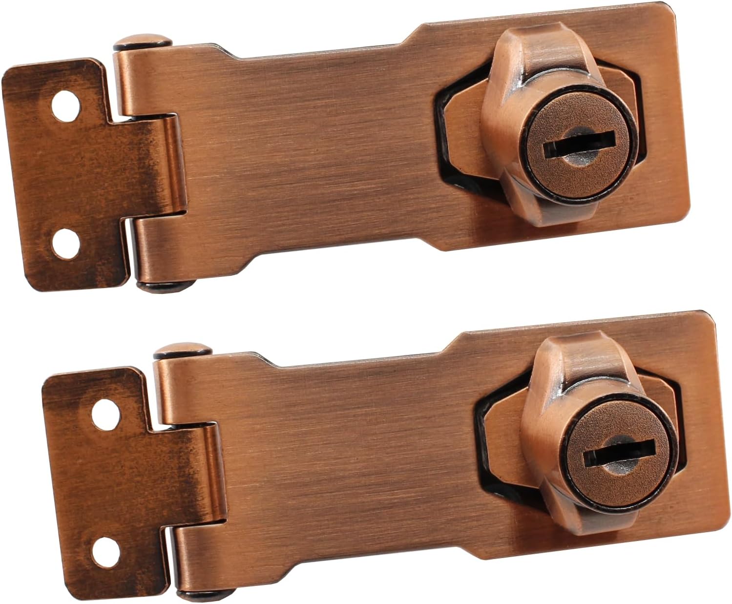 2Pcs 3 Inch Keyed Hasp Lock Keyed Alike for Cabinets & Small Doors, Twist Knob Design, Metal Safety Hasp Latches - Red Bronze