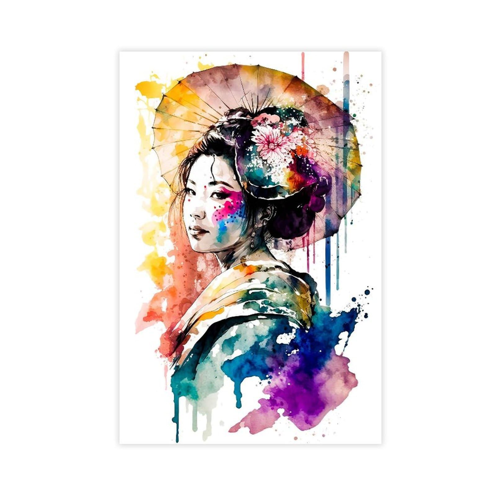 Qnvjqkdsi Unframe Japanese Geisha Watercolor Art Poster (3) Canvas Poster Bedroom Decor Landscape Office Room Decor Gift 16" L X 24" W