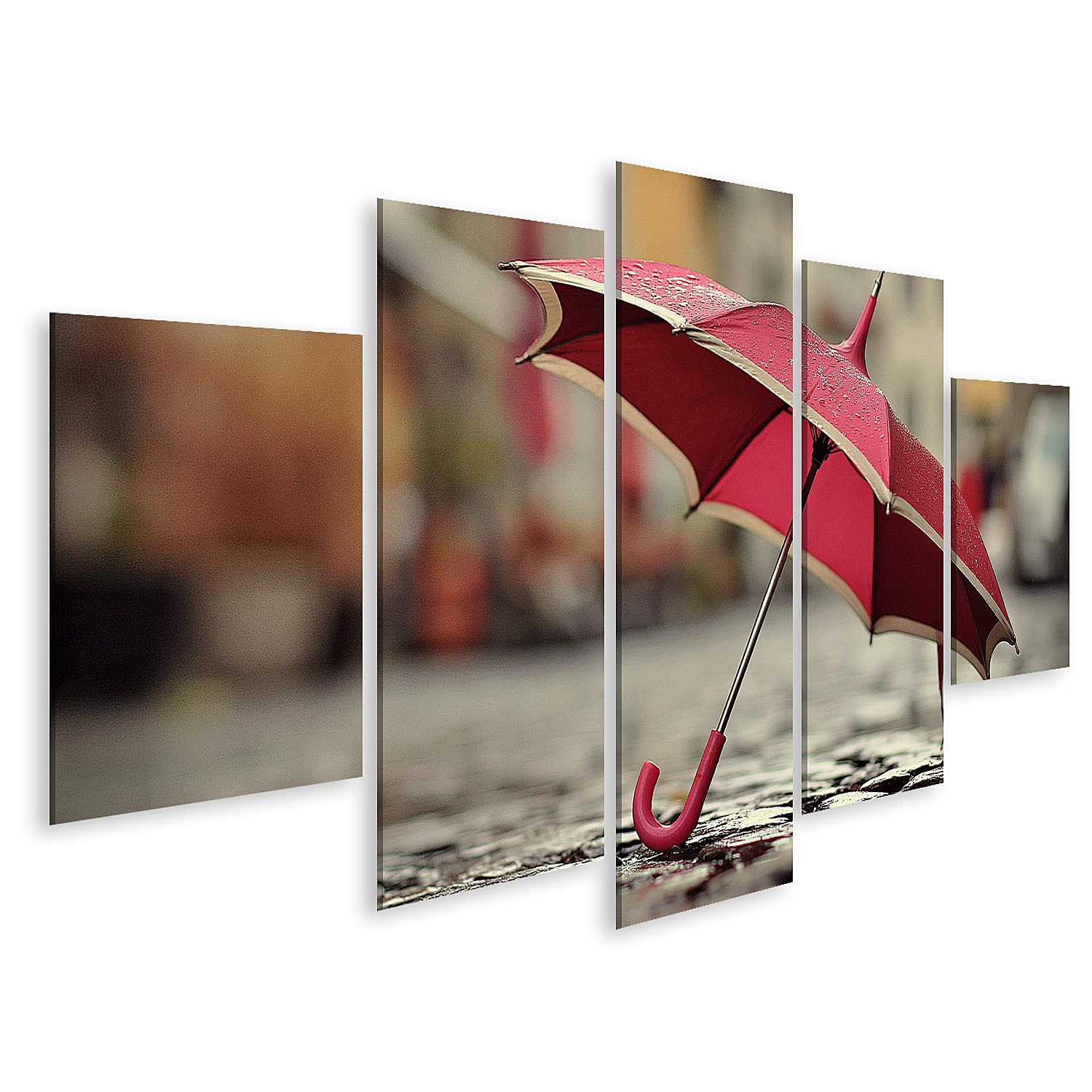 Décoration de salon impression sur toile 5 pièces avec parapluie rouge - 6