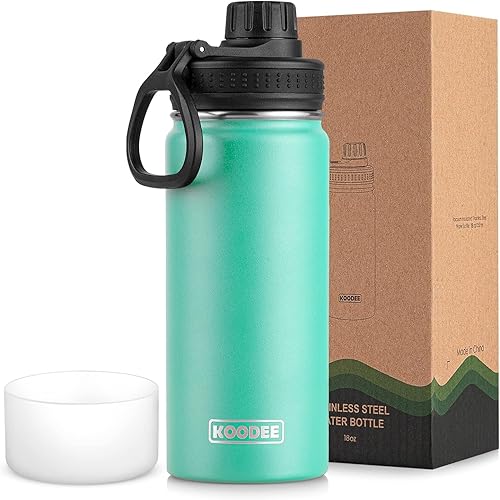 Miniatura 47 de koodee Insulated Water Bottle, 32 oz Stainless Steel Double Wall Vacuum Wide Mouth Sport Bottle with Leakproof Spout Lid (Navy) marino,Manzana Verde