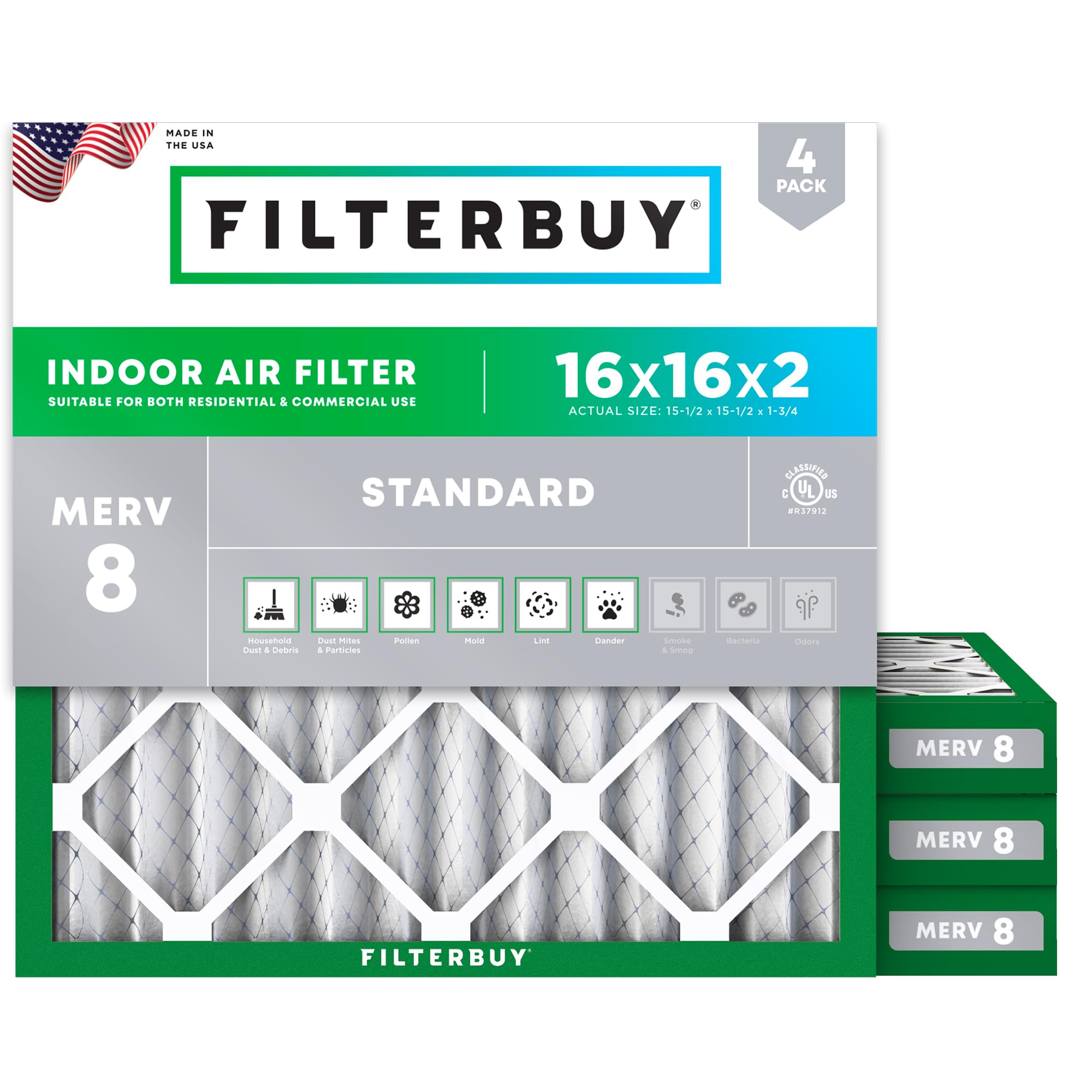 Filterbuy 16x16x2 Air Filter MERV 8