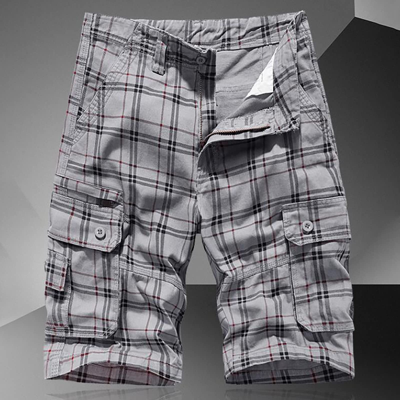 Pantalones cortos cargo a cuadros para hombre, pantalones cortos casuales de cintura media para hombre, pantalones cortos de moda para verano, playa, deportes, pantalones cortos a cuadros de ajuste