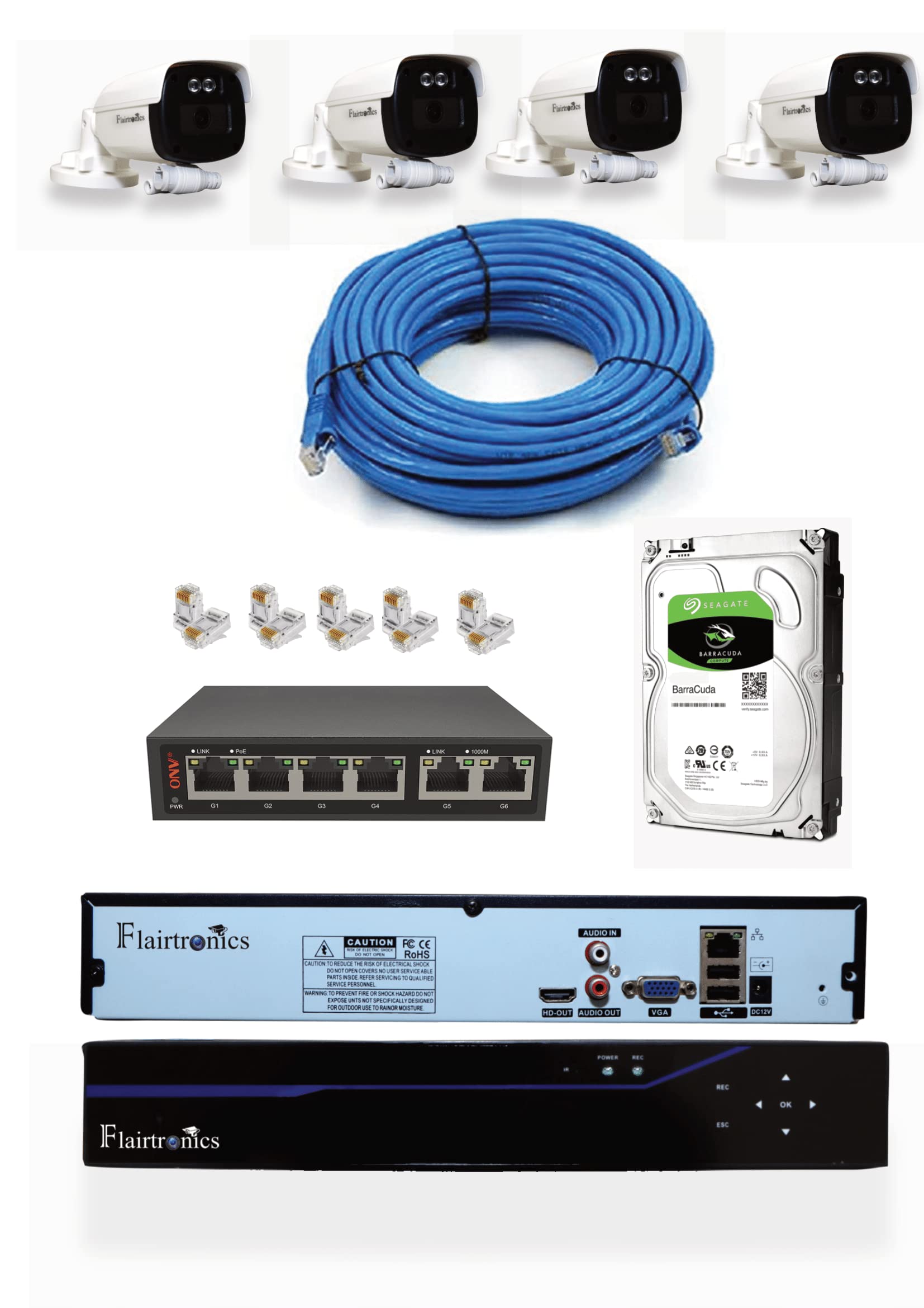 FLAIRTRONICS 4 Numbers 8MP Ultra HD IP Camera kit with 1000gb HDD and cat6 Cable-image-44