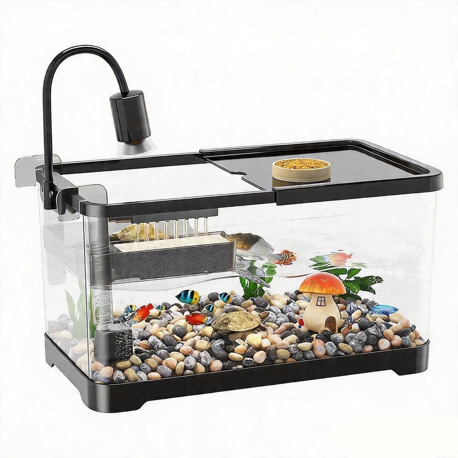 Turtle Fish Tank z platformą do wygrzewania się, akwarium dla młodych żółwi, wygodny dolny drenaż dla młodych żółwi, raków rzecznych, krabów, płazów i gadów (L) (M)