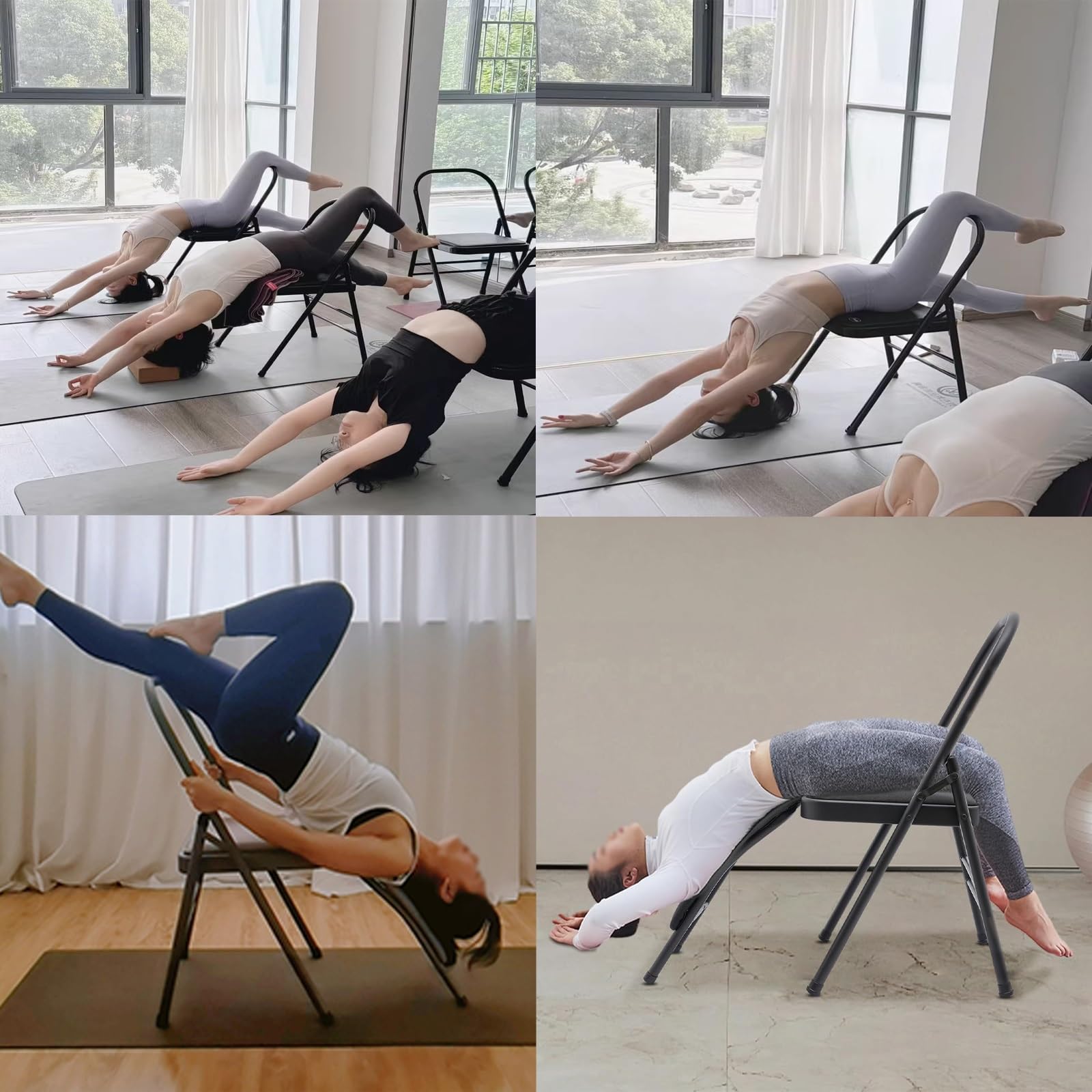 Sedia Yoga Attrezzo per L'allenamento Ad Inversione Dell'equilibrio con Supporto Lombare Rimovibile 12 in, Sedia Pieghevole di Assistenza allo Yoga, Sedia Yoga per Palestra/Casa