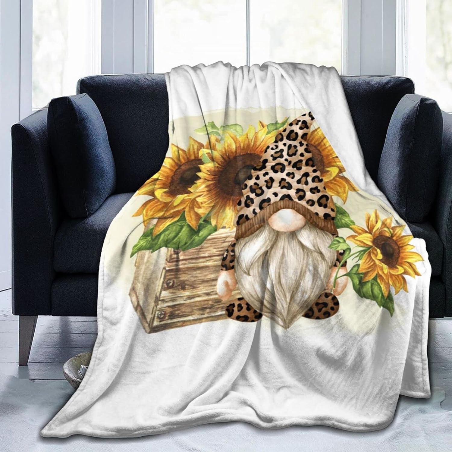 tiosggd Sunflower Gnomes Throw Blanket Leopard Cute Gnomes