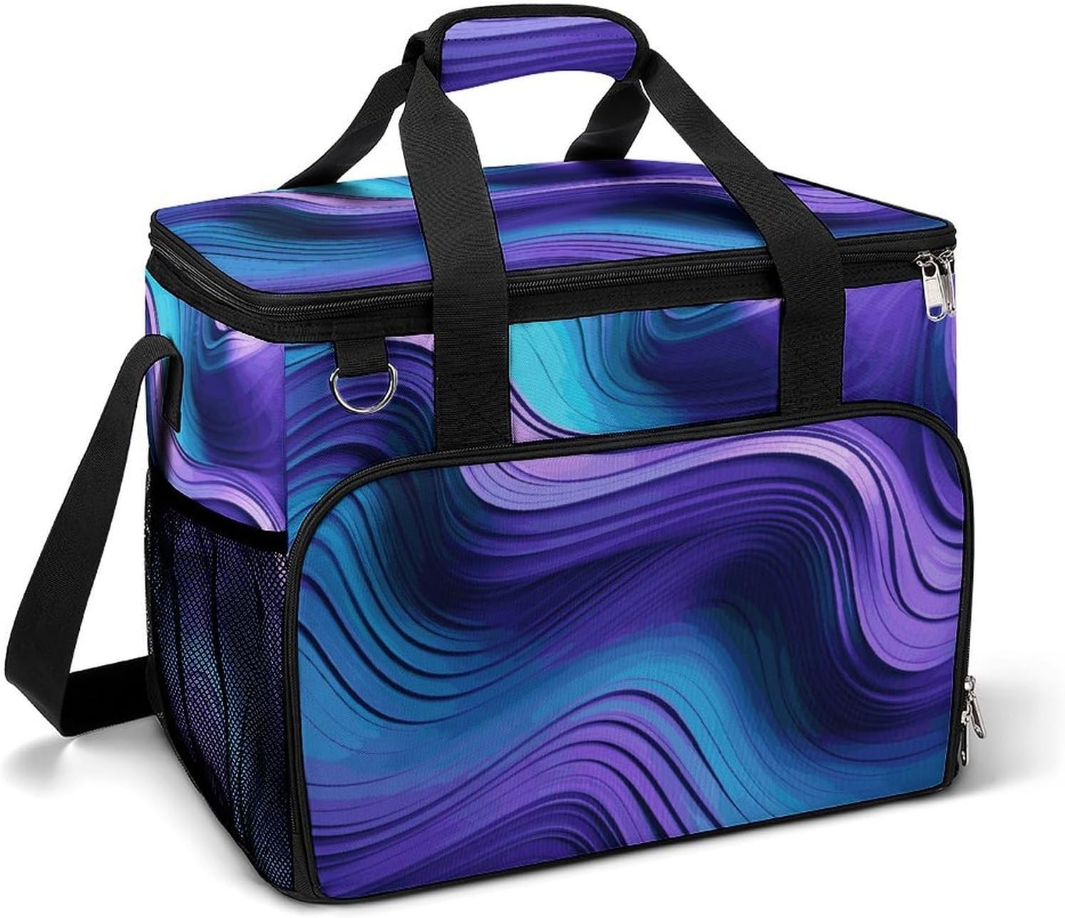 Insulated Picnic Backpack Tote Bag, Large Capacity 30L Wavy Purple Cooler Bag Leakproof Beach Bags Portable Lunch Box Waterproof Picnic Basket for Beach Camping BBQ
