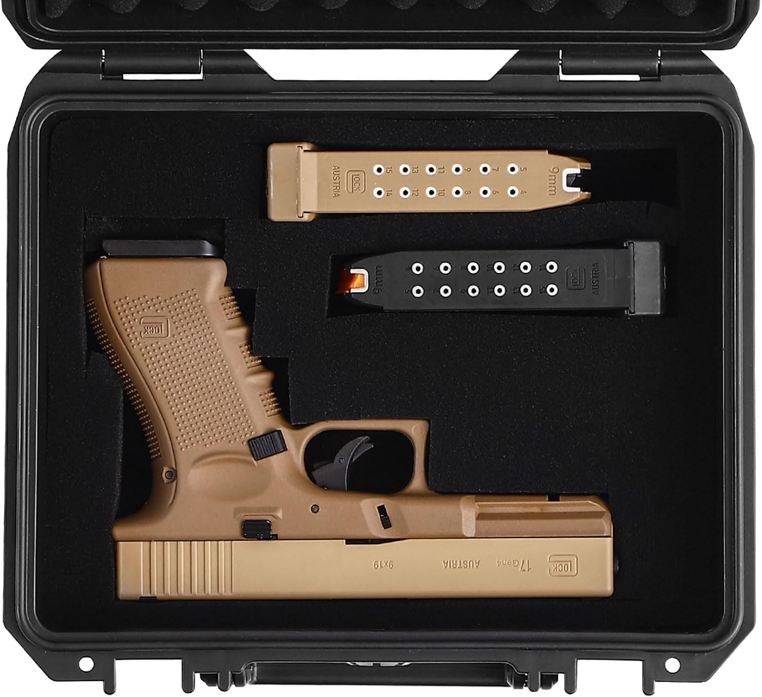 Gun Case for Handguns, Hard Shell Pistol Case for 1-2 Guns & 2-4 Magazines, Heavy-Duty Waterproof TSA-Friendly Firearm Air Travel Carrying Case Fits Glock, Beretta, S&W, Sig Sauer with Pre-Cut Foam