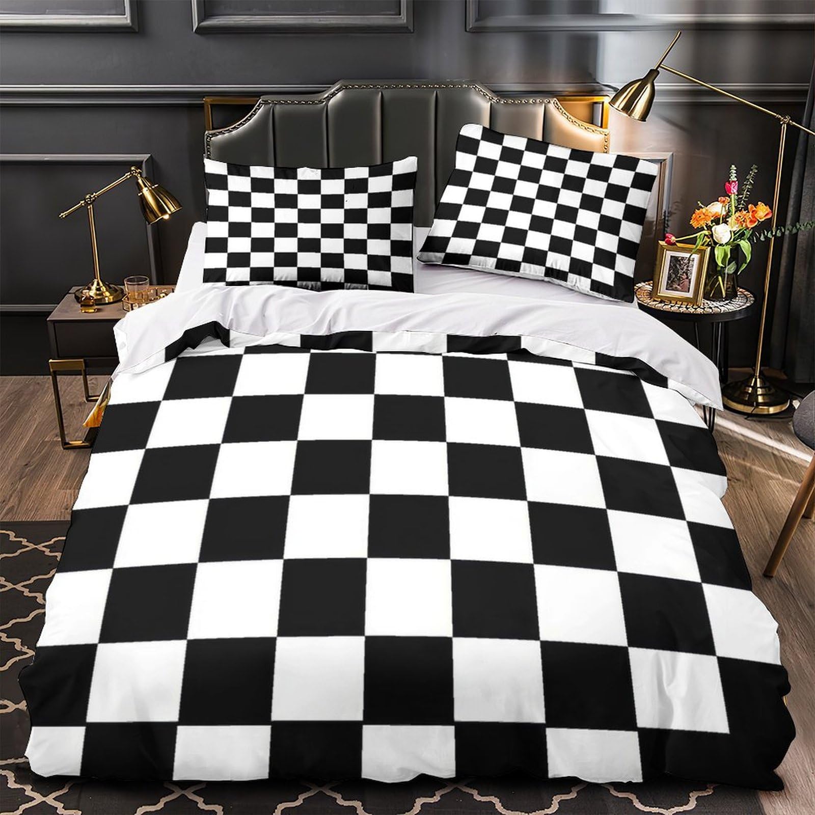 Parure de lit damier 140x200 microfibre hypoallergénique ado
