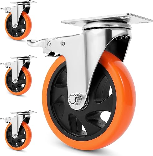 W B D WEIBIDA Ruedas giratorias de 5 pulgadas con doble bloqueo, juego de 4 ruedas resistentes, rodamientos silenciosos, ruedas superiores para