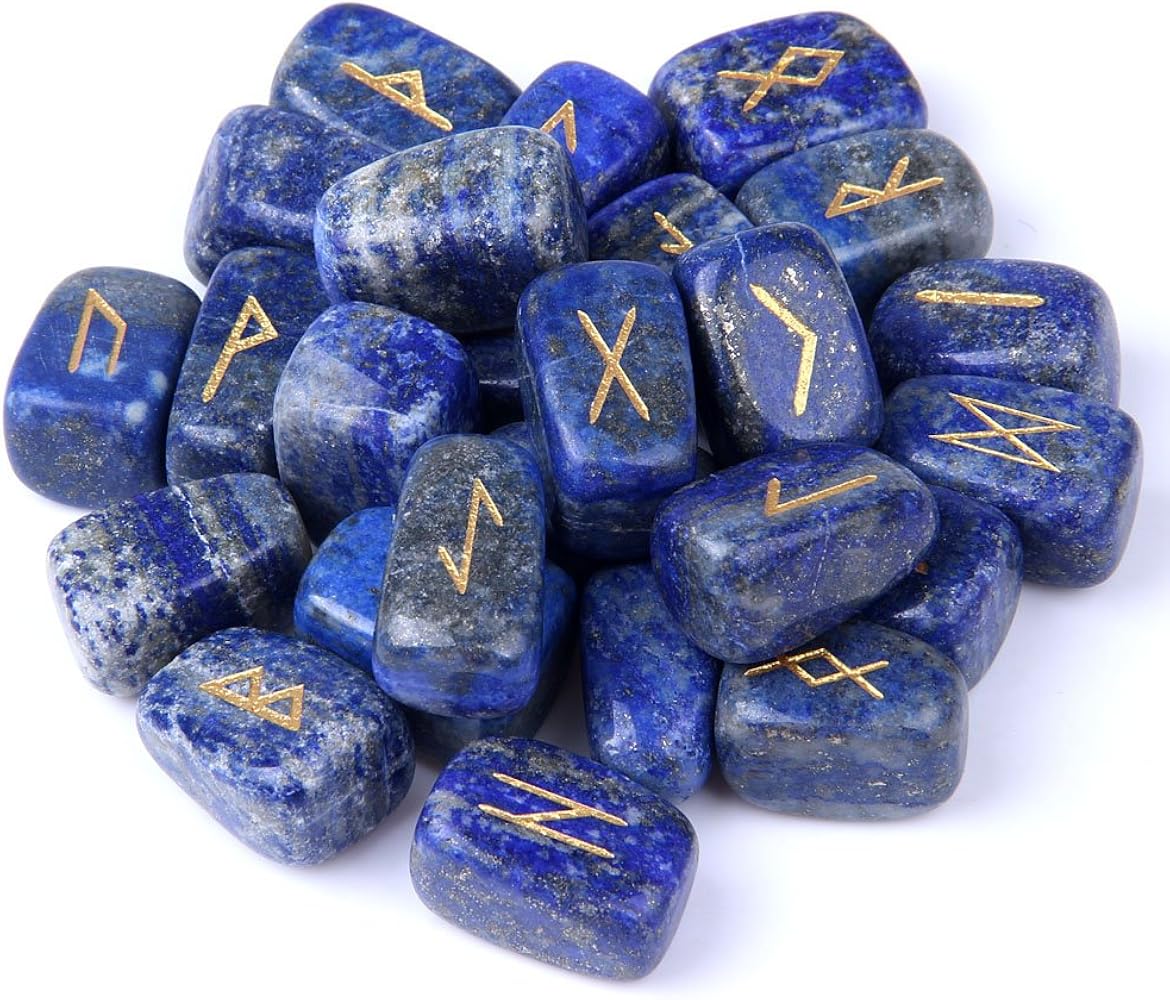 Amazon.com: TGS Gems RN001 Lapis Lazuli Rune Stones Set Engraved