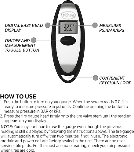 Miniatura 5 de Slime 20112 Medidor de Neumáticos, Mini Digital, 5-150 psi, Compacto y Preciso