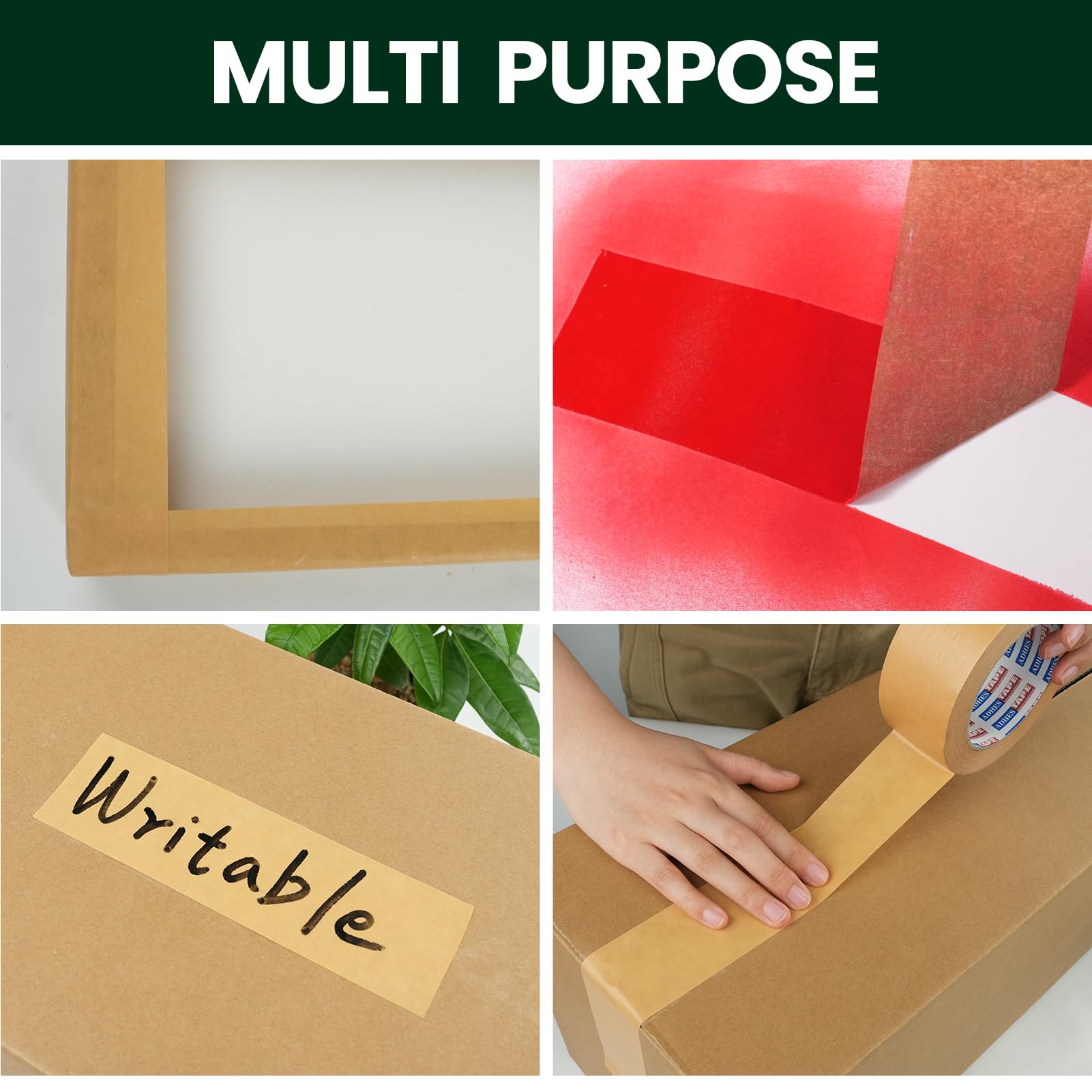 ADHES Marrón Cinta de embalaje de papel kraft 48 rollos de 50 mm x 40 m | Cinta Adhesiva Para Paquetes Y Cajas Cinta de embalaje para paquetes