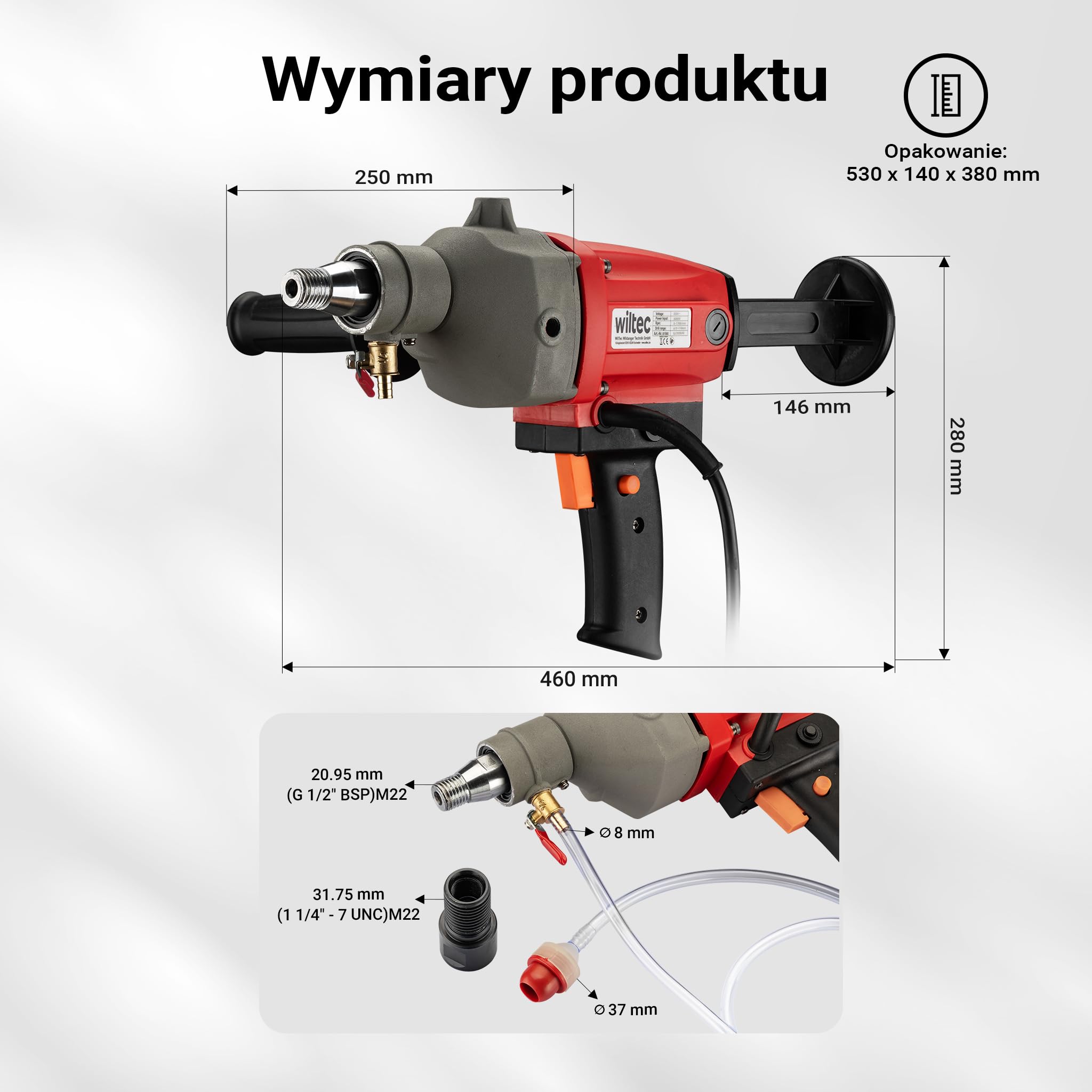 Wiltec Wiertarka rdzeniowa do 110 mm Wiertarka rdzeniowa na mokro 2080 W 1700 obr./min z walizką transportową i akcesoriami
