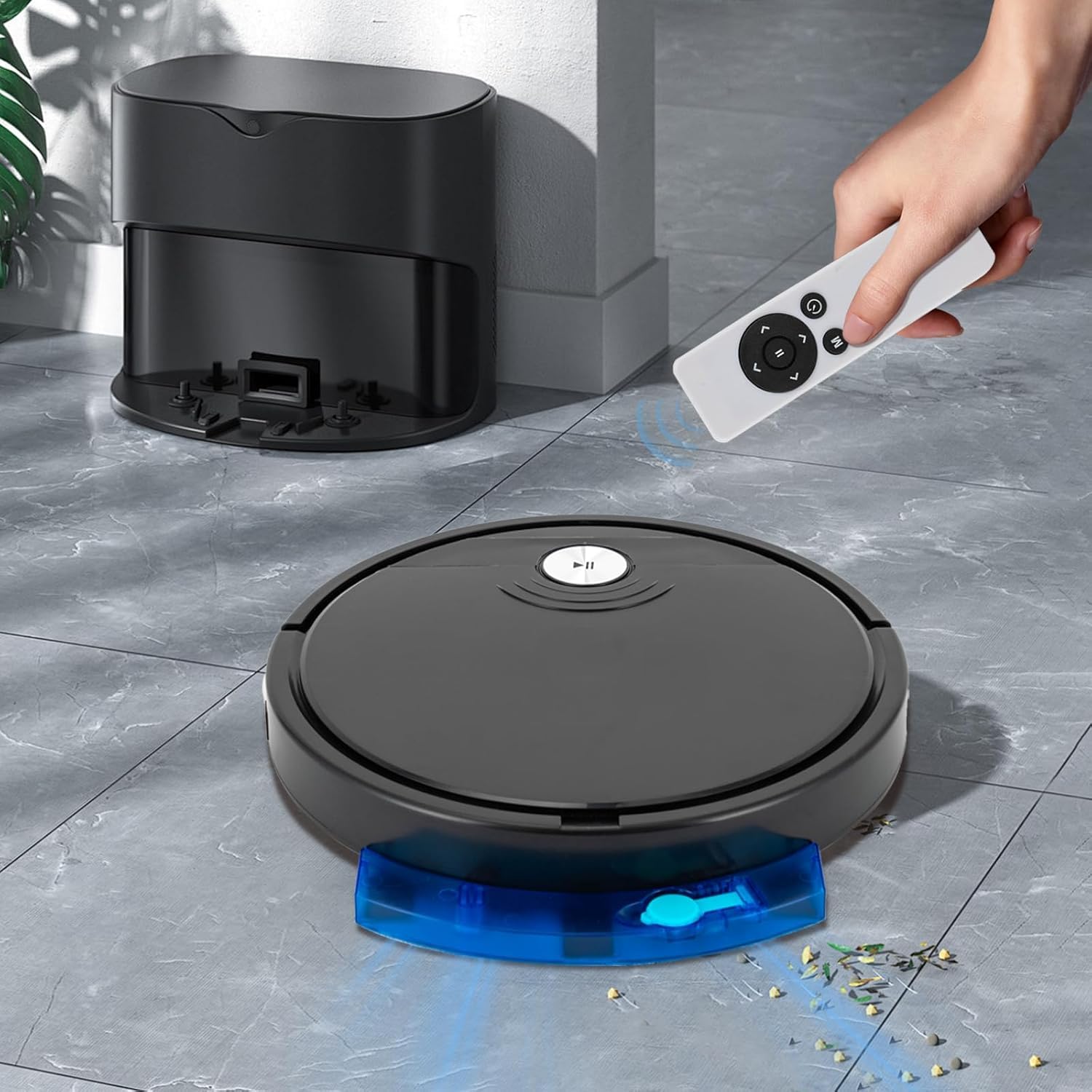 Robot aspirador 3 en 1 con función de limpieza, 1800 Pa, potencia de succión con mando a distancia, 55 dB, robot aspirador con control por aplicación, barredora automática para pelo de animales