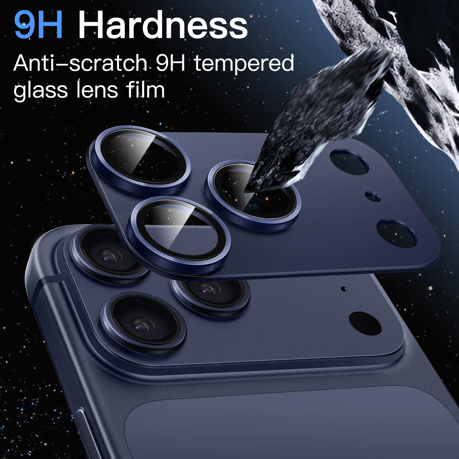 JETech Pellicola Fotocamera per iPhone 17 Pro Max 6,9 Pollici, Copertura Totale 9H Vetro Temperato Anello Cover, Piastra in Metallo Opaco, Compatibile con Cover, Pacco da 1 (Blu profondo)