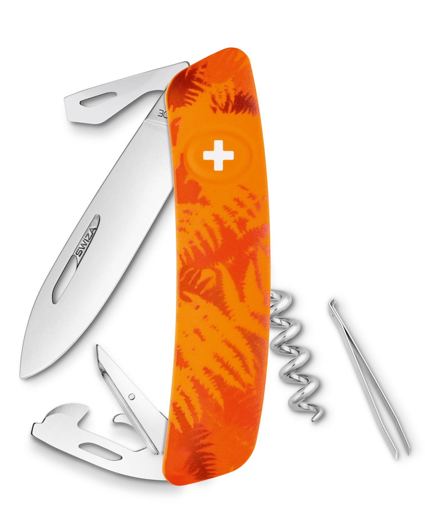 SWIZA Suisse Canif D03 Camo Fougère Orange, antidérapante, 11 Caractéristiques