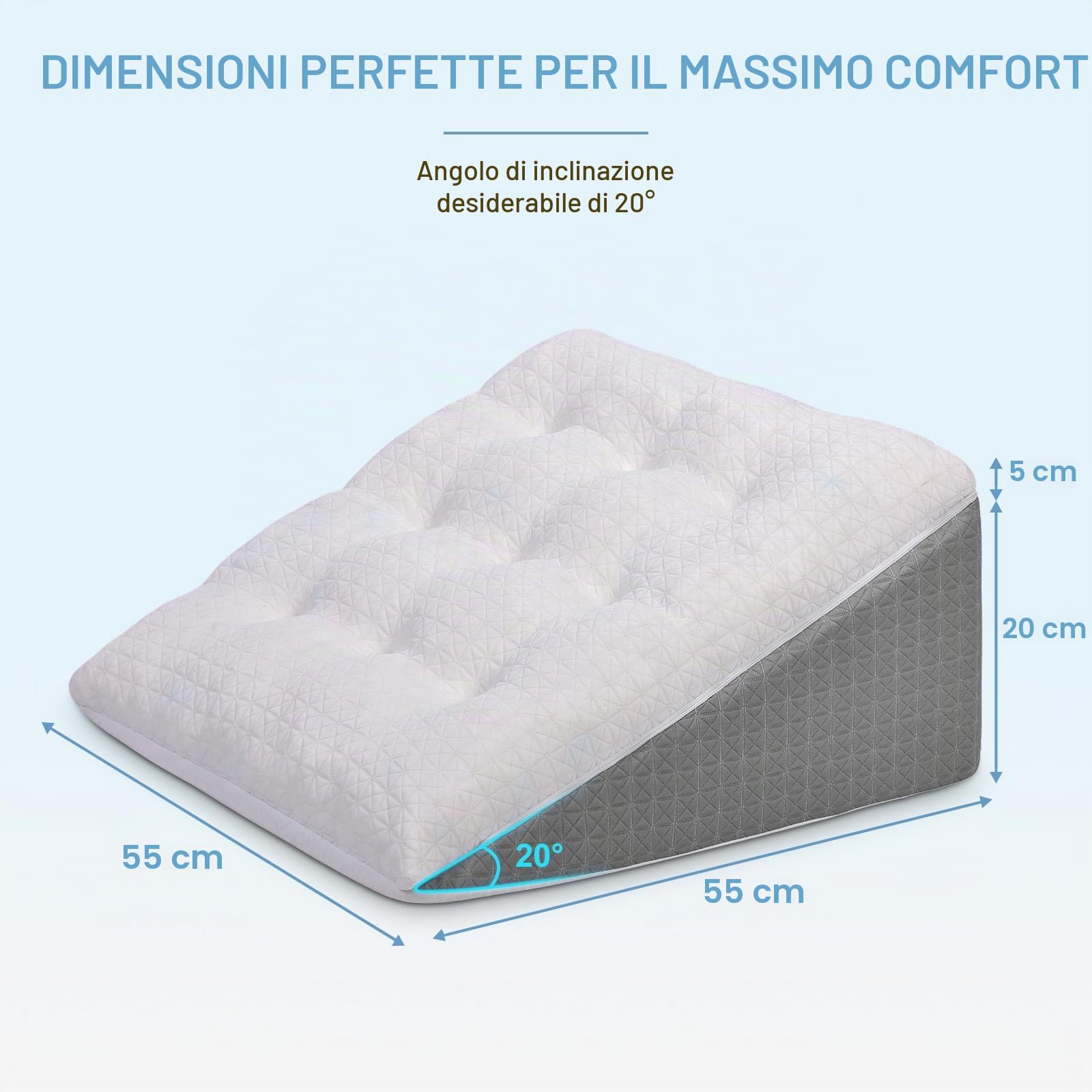 Cuscino a cuneo per letto e divano - Doppio strato in memory foam, cuscino da lettura - Ergonomico per il letto per reflusso e apnea del sonno, perfetto cuscino per il supporto della schiena
