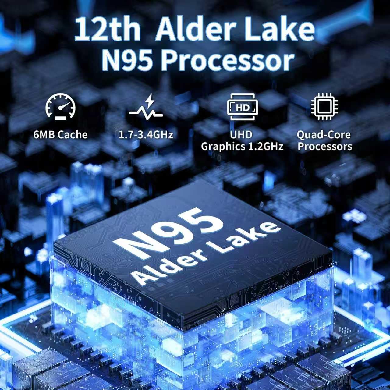 16" Laptop Computer Alder Lake N95 CPU (Up to 3.4Ghz) 12G LPDDR5 RAM 512GB SSD, Narrow Bezels 1920 * 1200 2K FHD IPS Screen/Backlit KB/Fingerprint Unlock (12G+512GB SSD)