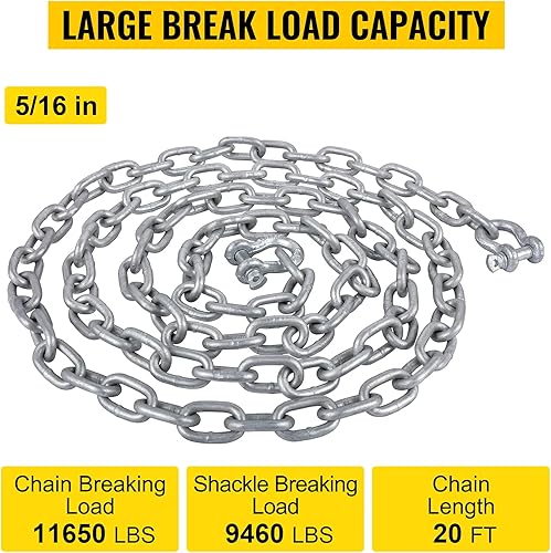Miniatura 2 de VEVOR Cadena de anclaje, cadena de anclaje galvanizada de 20 x 516 pulgadas, cadena de anclaje para barco con grilletes galvanizados de 38 pulgadas