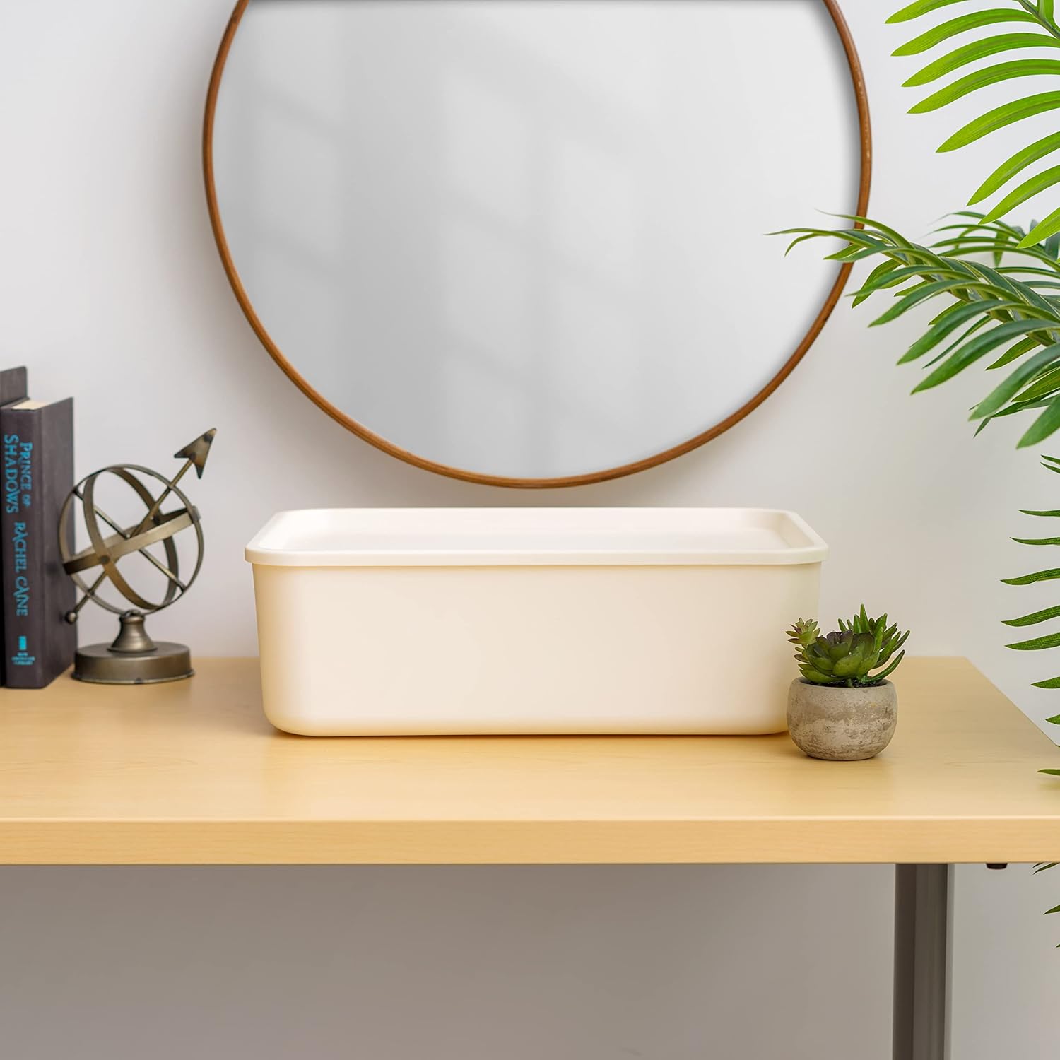 Medium Off-White Plastic Stackable Storage Bins with Lids