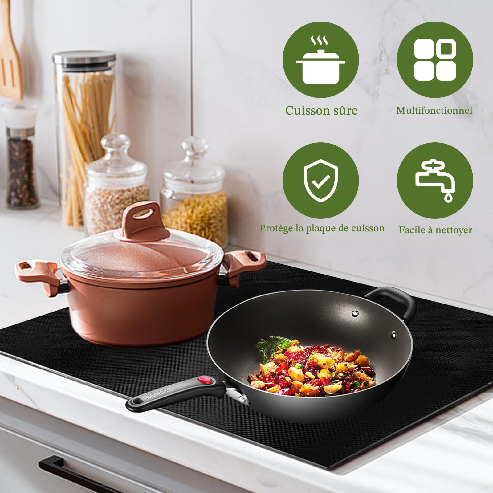 OMJMYY 52x60cm Protection Plaque Induction Tapis de Protection Plaque Cuisson Induction en Silicone Plaque de Cuisson Magnétique Cooktop Anti Rayures Non Slip Pour Cuisinière à Induction