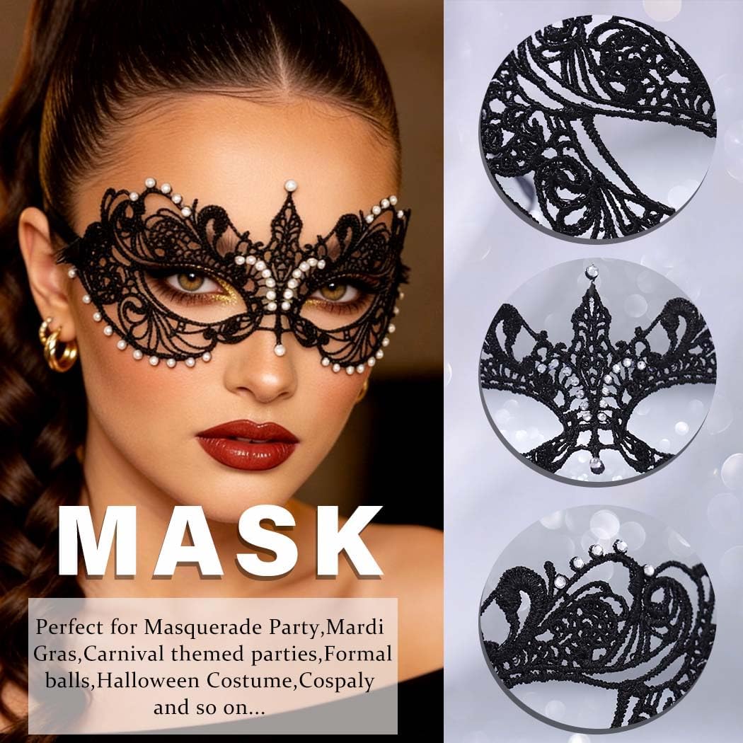 Black Masquerade Mask for Women Shiny Crystal Lace Masks Prom Ball Party Costume Eye Mask Mardi Gras Masks