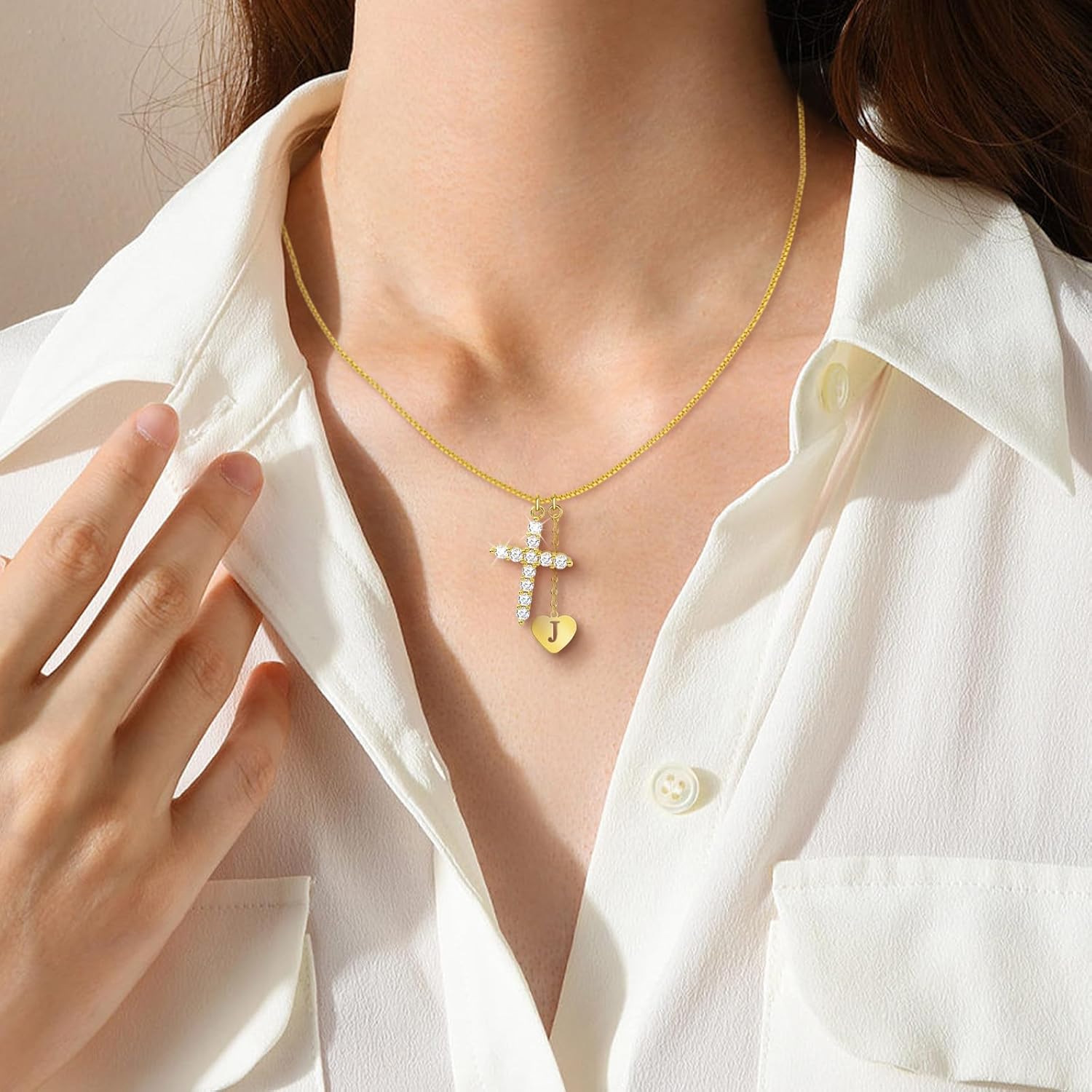 Initial Necklaces for Women Teen Girls 14K Gold - Diamond Cross Necklace with Letter A-Z Pendant for Mom Girlfriend Wife Daughter Niece, Personalized Jewelry Gifts for Birthday Graduation Valentine - Image 5