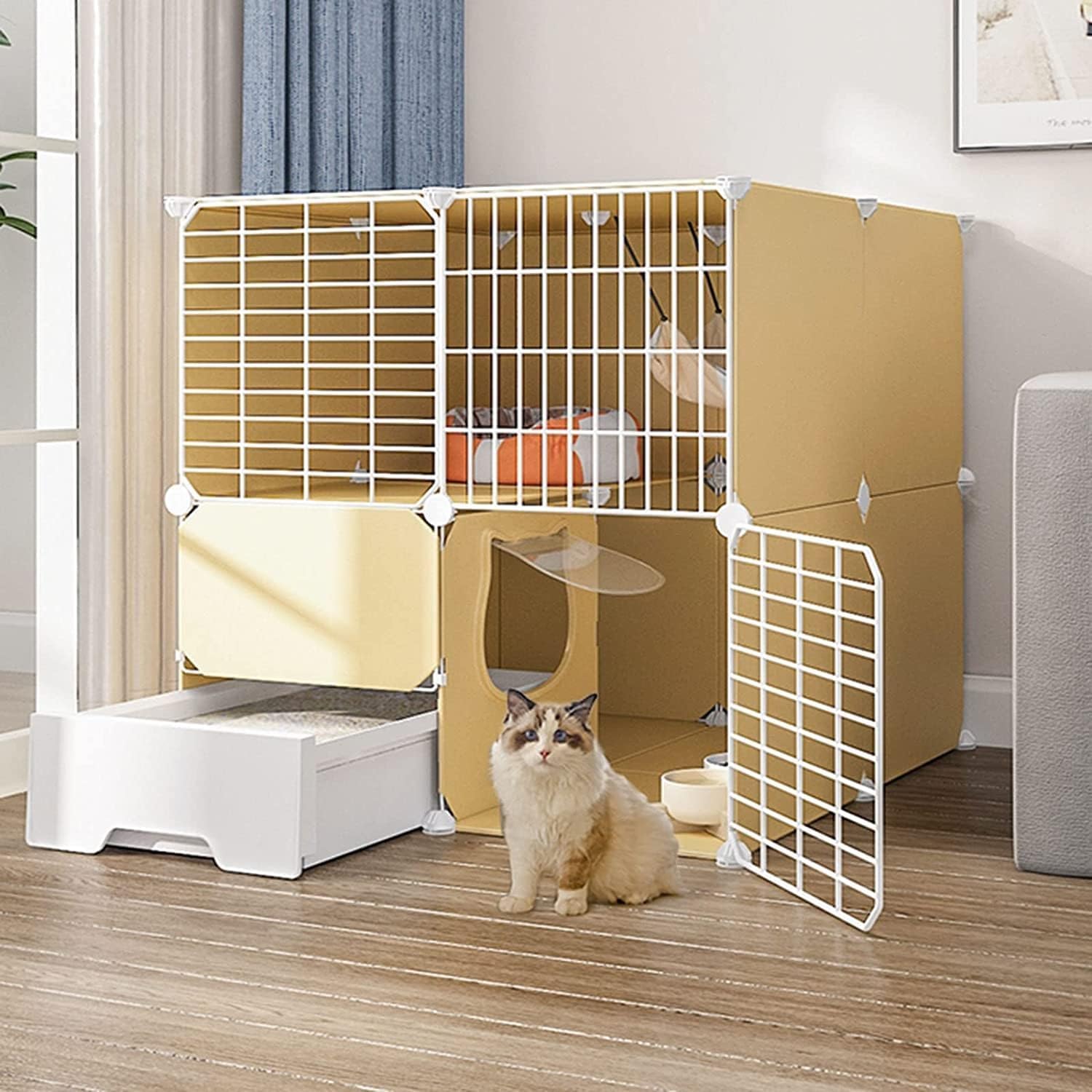 Cage pour chat et lapin d'intérieur grand enclos modulable pour salon et appartement