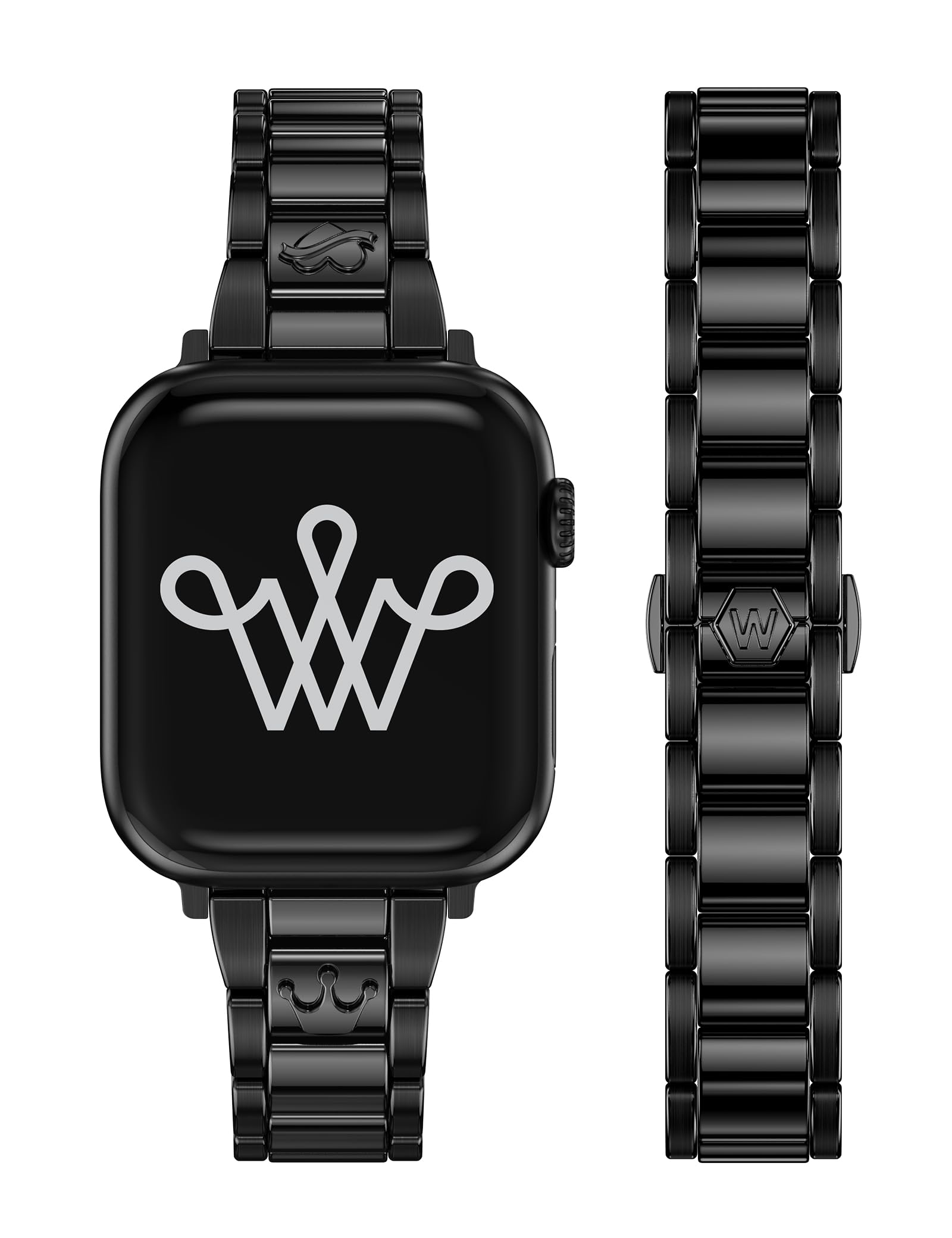 Wearlizer Compatible with Apple Watch Bands for Women 41/40/38/44/45/46/49/42mm, Dressy Metal Strap Designer Stainless Steel Gold Silver Bracelet for