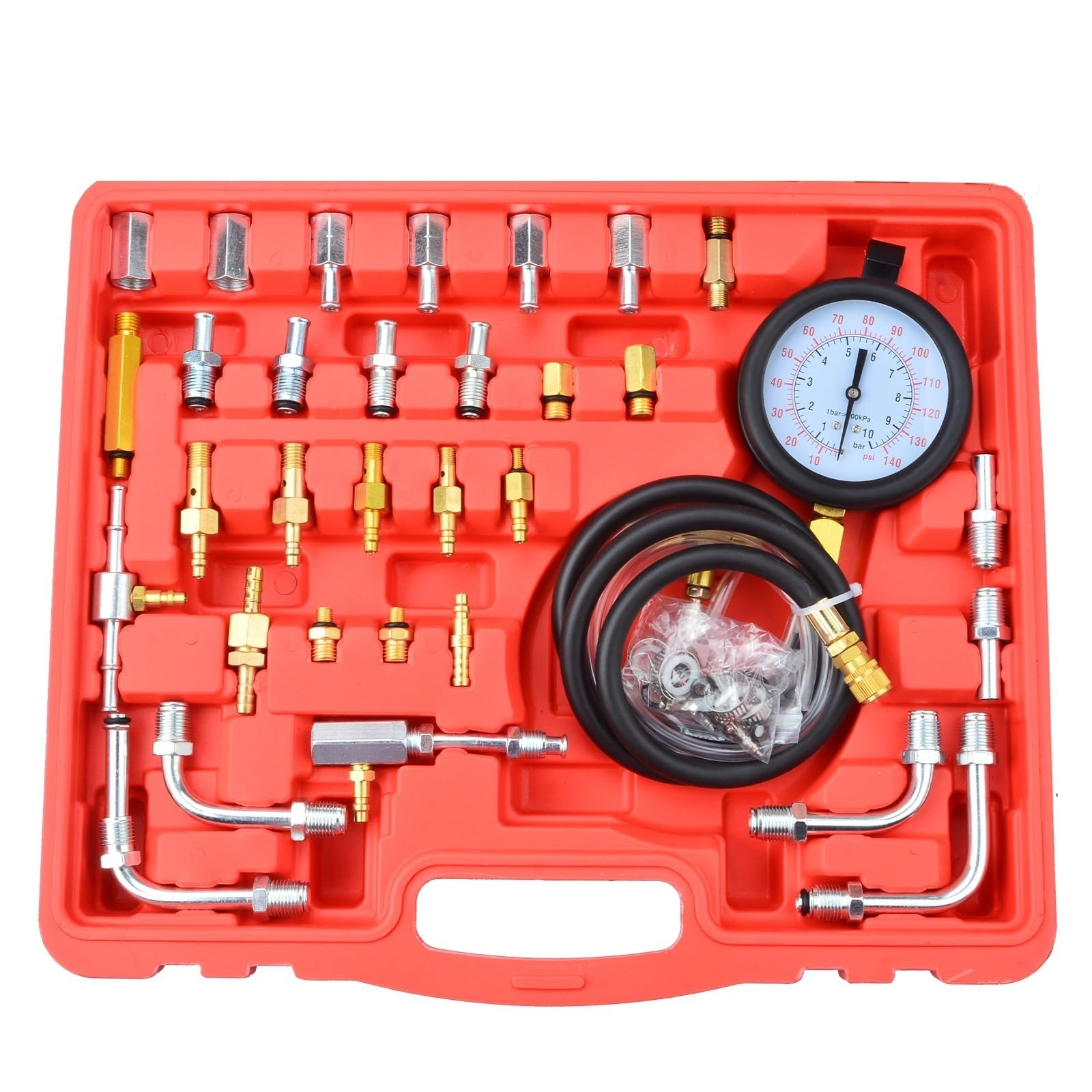 Kit di Test for Tester di Pressione del Manometro di Iniezione del Carburante for Auto 0-140psi Set di Strumenti for Pompa di Automatico per Auto, Moto, Camion