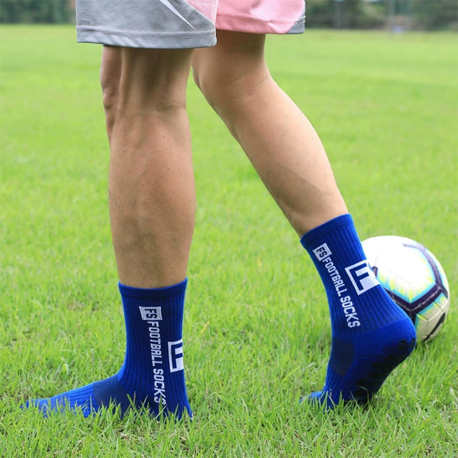 Alfven 3 Paires Chaussette Antidérapante Foot, EU 39-46 Chaussettes Antidérapantes Homme Respirantes Chaussette Foot Évacue la Transpiration pour Sport et Quotidien