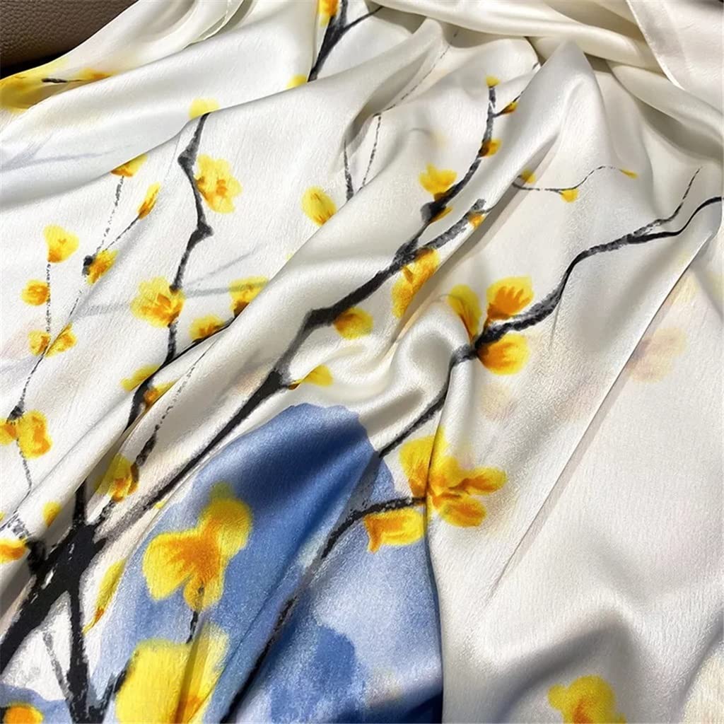 Pañuelo Elegante de Seda con Flores para la Cabeza, Estola de Playa para Mujer, chales y envolturas Vintage, pañuelo para el Cuello, Bandana para Mujer (A 90 x 180 cm)
