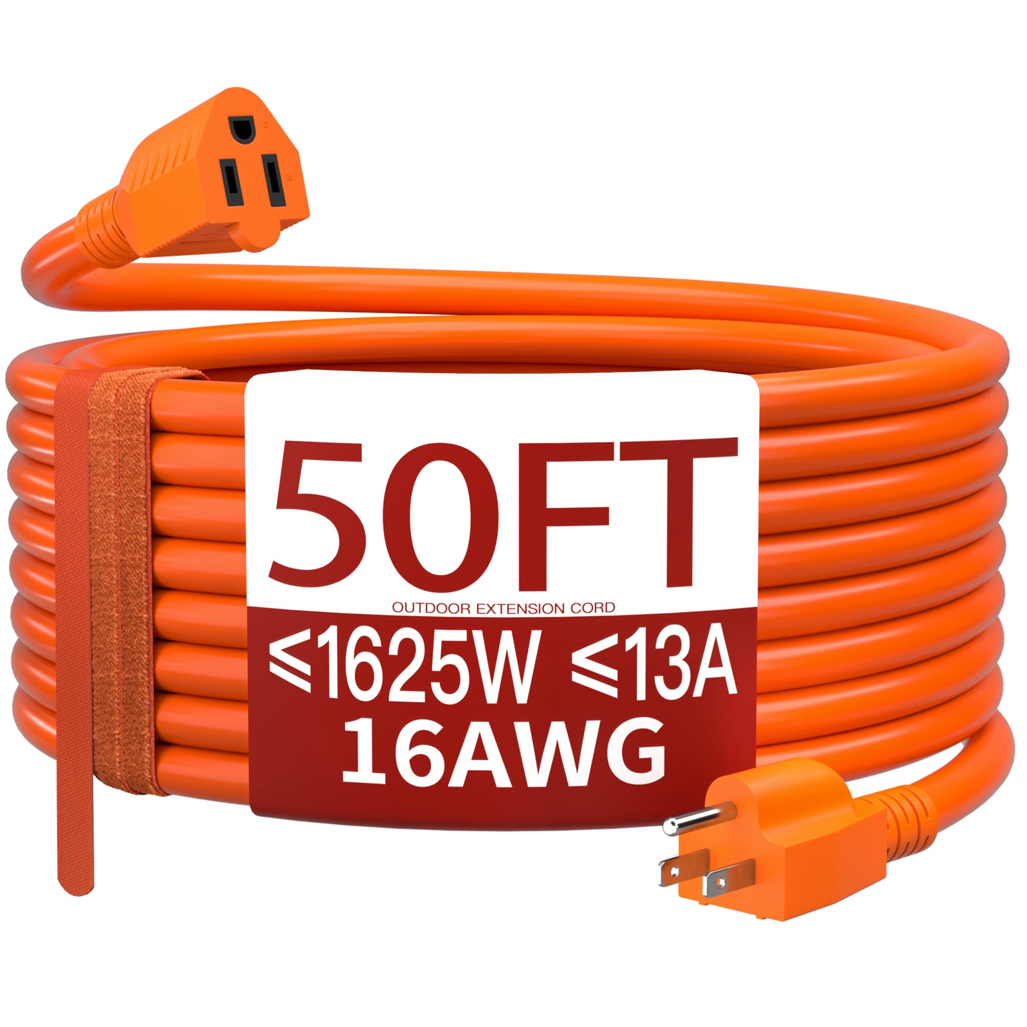Photo 1 of Skrizcable 16/3 50 FT Outdoor Extension Cord Waterproof, Weatherproof & Flame Retardant Orange 3 Prong Power Cord Outside for Lawn & Garden, 13 Amps 1625 Watts 125 VAC 16AWG SJTW, ETL Listed