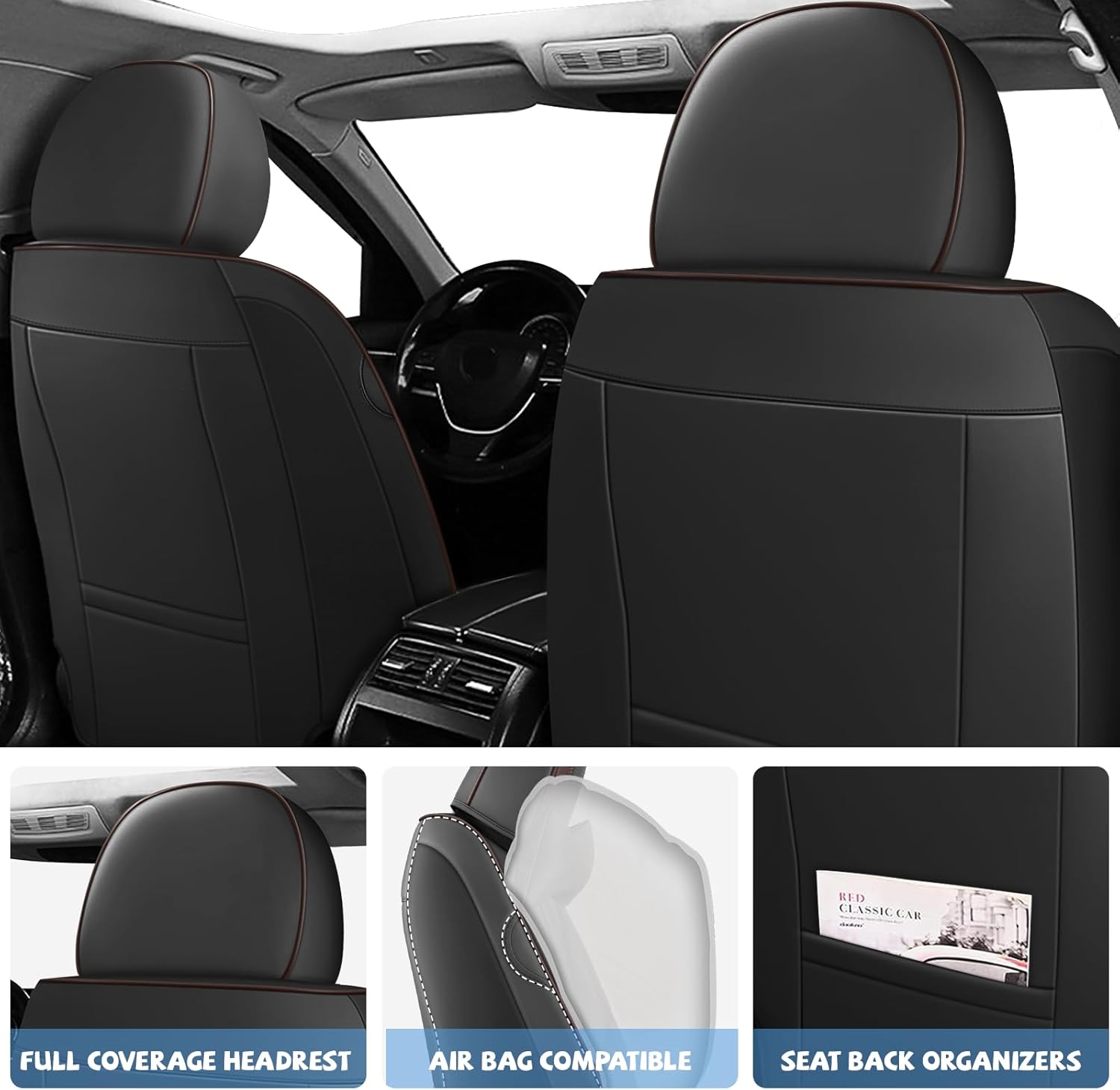 ILMO Memory Foam Seat Covers Fit for Chevy Colorado 2004-2023– Comfortable Nappa Leather Car Seat Covers– Compatible Airbag Seat Protectors (Black&Coffee, Luxury Full Set)