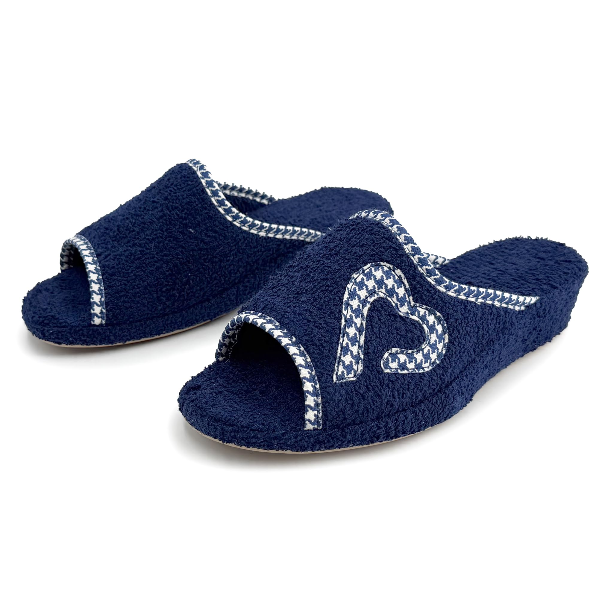 JOMIX Chaussons Éponge Ouverte Femme Maison Été Talon Compensé Semelle Liège Confortables avec Cœurs pour Dame Souple Légères