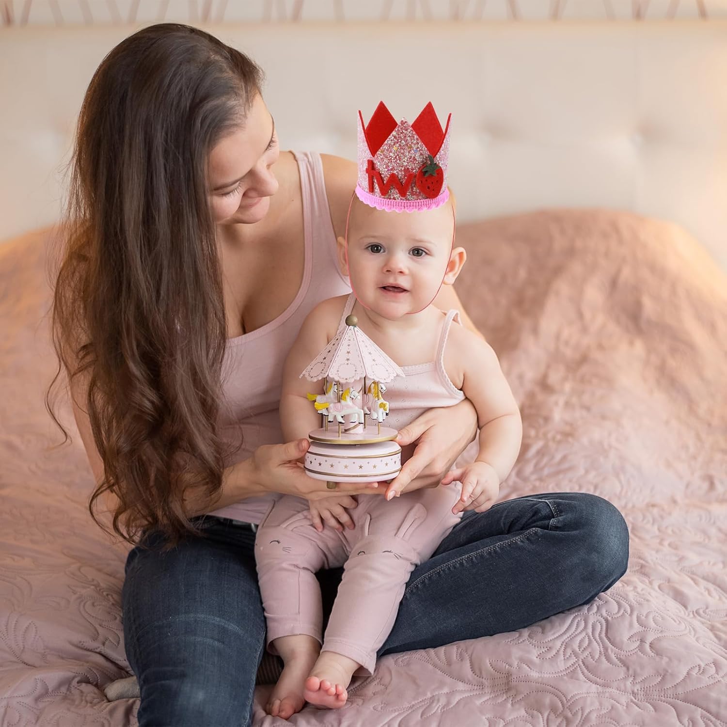 Berry 2nd Birthday Crown, Pink 2nd Birthday Hat for Baby Girls, Strawberry Second Crown, Sweet One Party Headband for Berry Second Outfit Strawberry Shortcake Hat Decorations