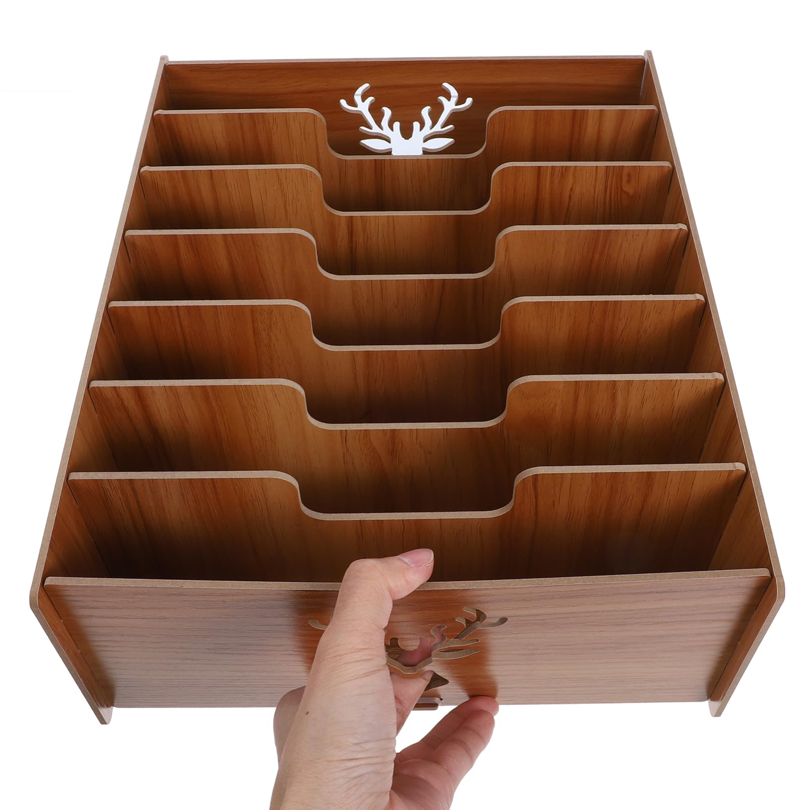 Caja de Almacenamiento de Documentos de Madera Marrón para Escritorio | Organizador de Mesa de Oficina, Clasificador de Facturas y Correo, Incluye Guía de Instalación