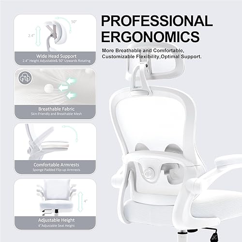 Miniatura 5 de Ergonomic Office Chair,Ultra Thick Office Desk Chair with Adjustable Lumbar Support and Headrest,Spring Cushion,Rocking Function,Flip-up arms,Mesh