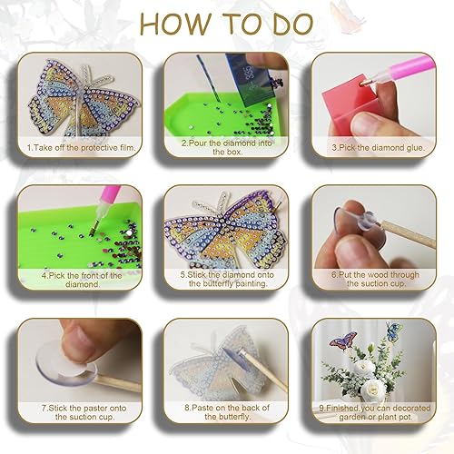 Miniatura 3 de ZORETCO Kit de arte de diamantes de mariposa, 10 piezas de suministros de arte de pintura de diamante, exquisito adorno de mariposa, accesorios de