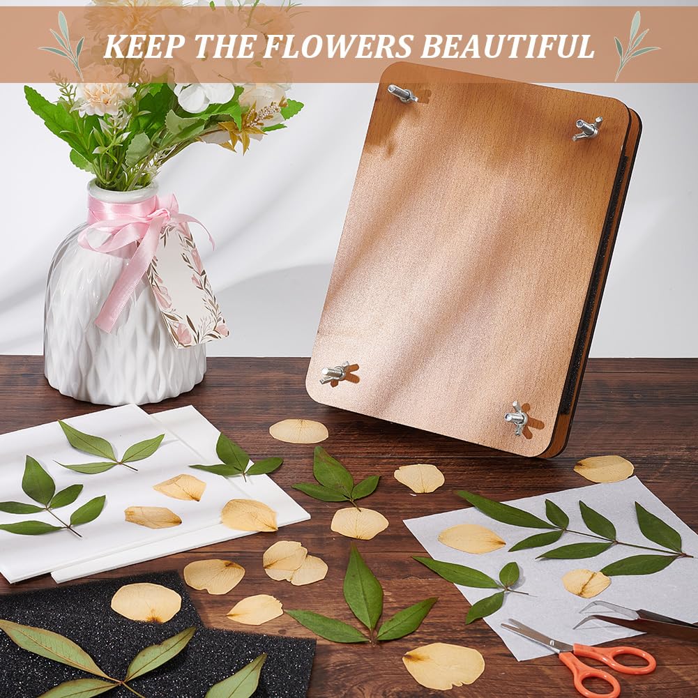 BENECREAT Kit per Spremitura Fiori, Kit per La Stampa di Fiori per Piante Rettangolari da 24x18 cm per Adulti, Kit per La Conservazione dei Fiori in Legno per La Realizzazione di Foglie
