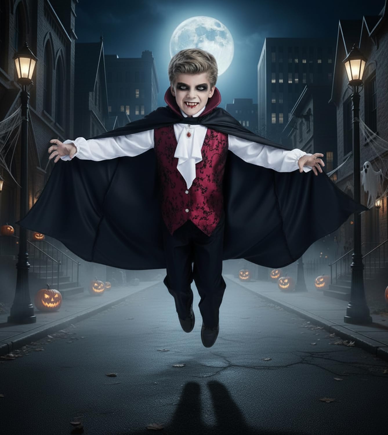 Bosvin Scary Vampire Costume for Kids – Boys Gothic Vampire Costume Outfit for Halloween Party or Trick-or-Treat