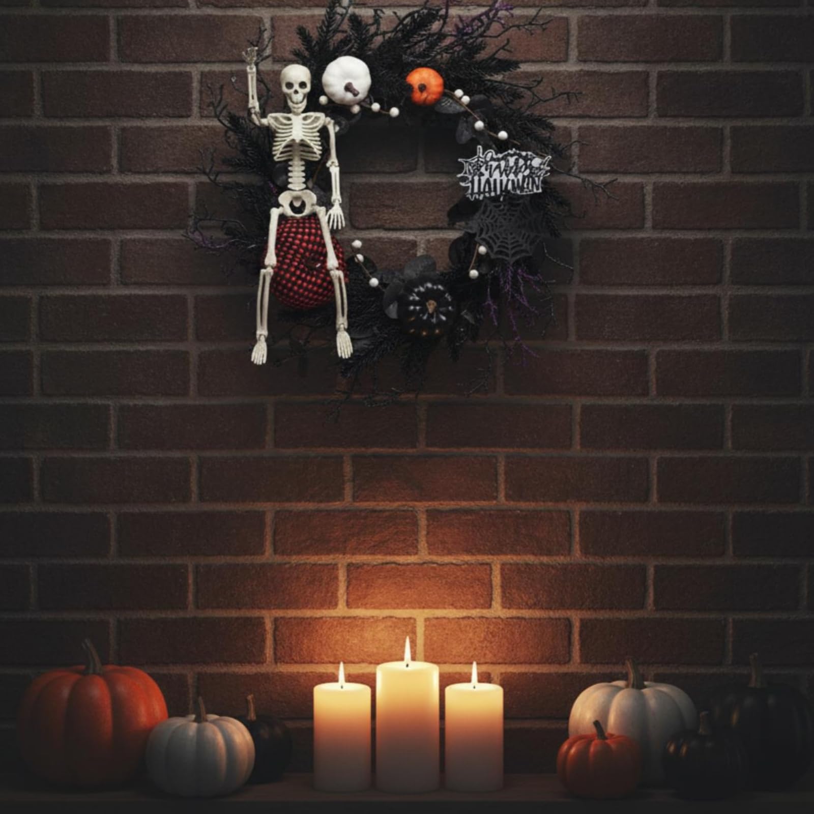 Corona de Halloween Corona Guirnalda Adorno Decoración con Texturas de Bayas Oscuras y Telarañas en Follaje Negro Adecuada para Recibidores Festivos, GH0142W