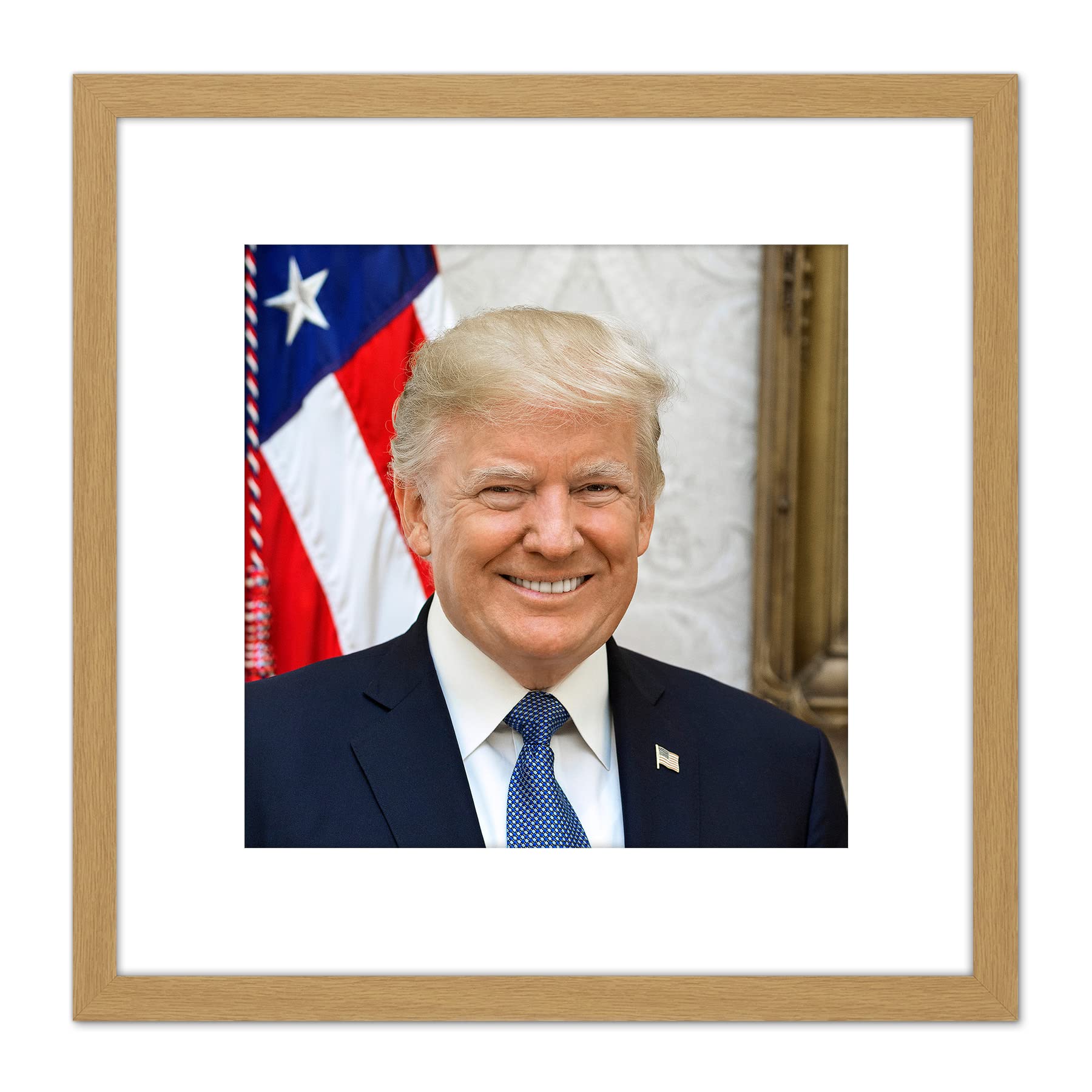 Artery8 Craighead Portrait US President Donald Trump Photo 8X8 Inch Square Wooden Framed Wall Art Print Picture with Mount