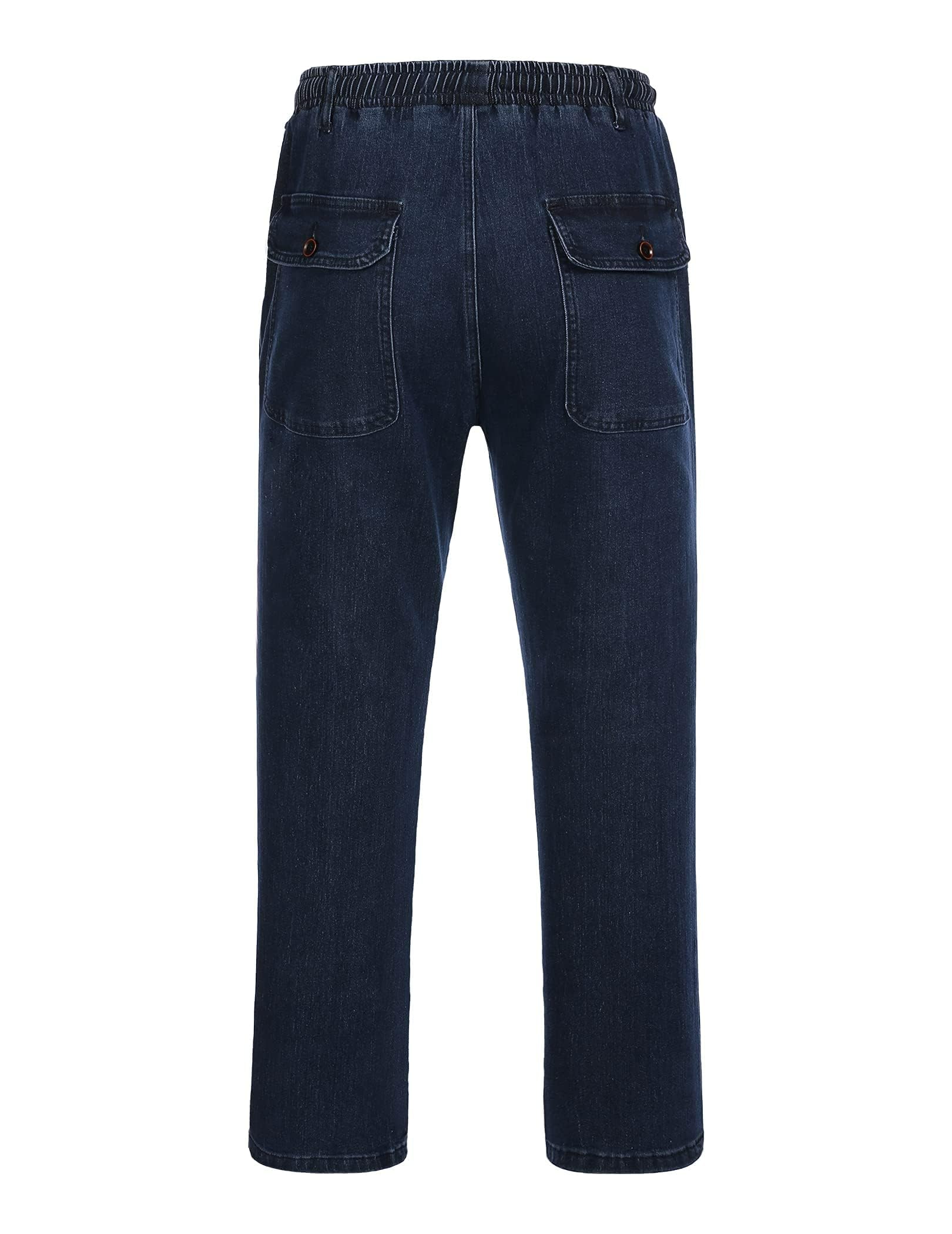 COOFANDY Jeans pour Hommes Jeans Droits Pantalons Pantalons à Enfiler Extensibles Jeans à Enfiler Pantalons en Denim pour Hommes Pantalons de Loisirs Ceinture élastique avec Poches Cargo à Cordon