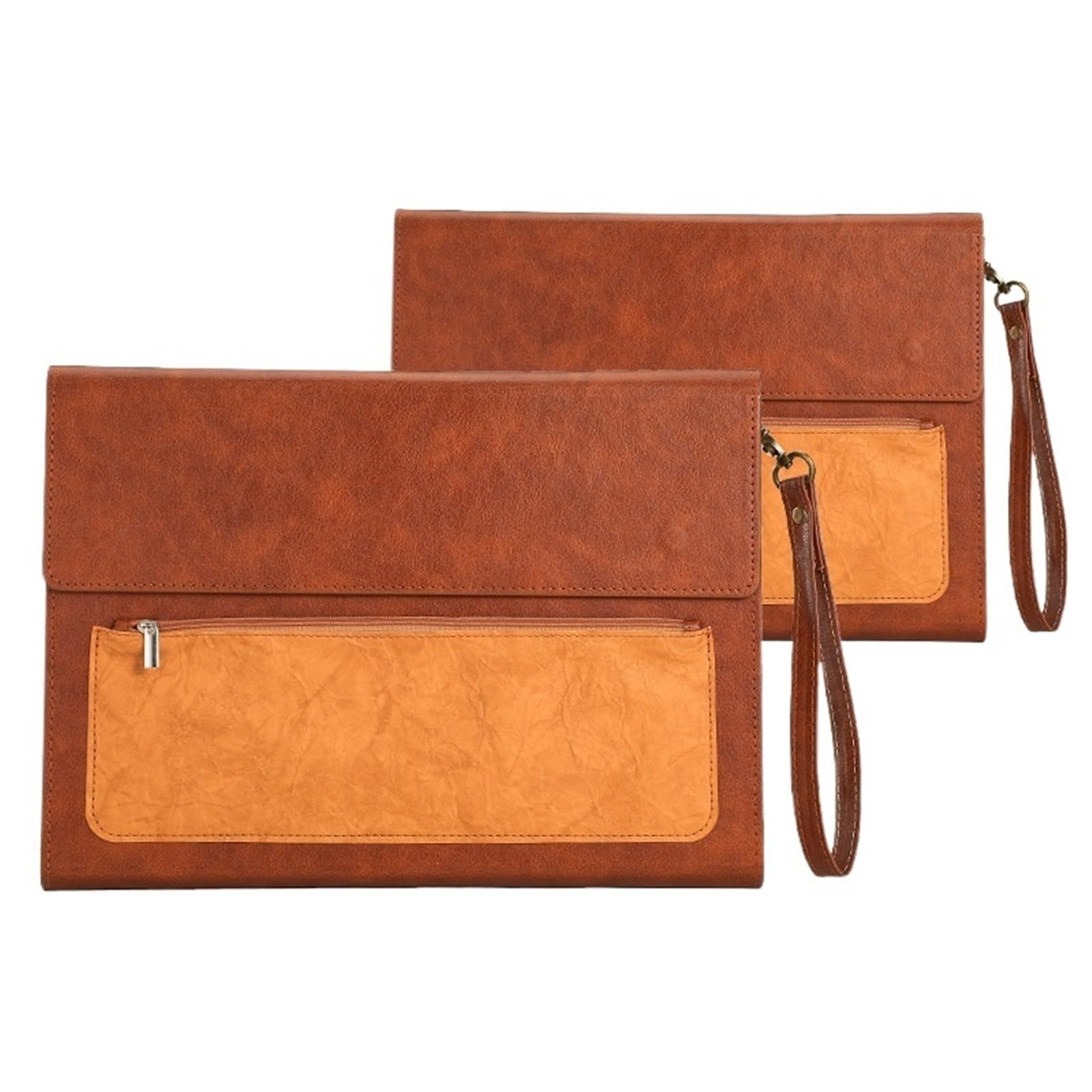 Carpeta de cuero A4 for documentos, 2 unidades, gran capacidad, resistente al agua, for, contratos, facturas, suministros oficina para oficina, escuela(Brown with handle)