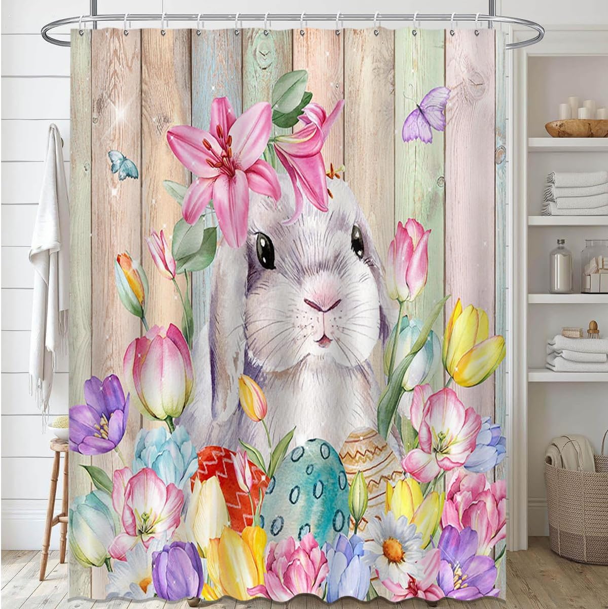 Lindameler Cute Easter Shower Curtain Spring Florals