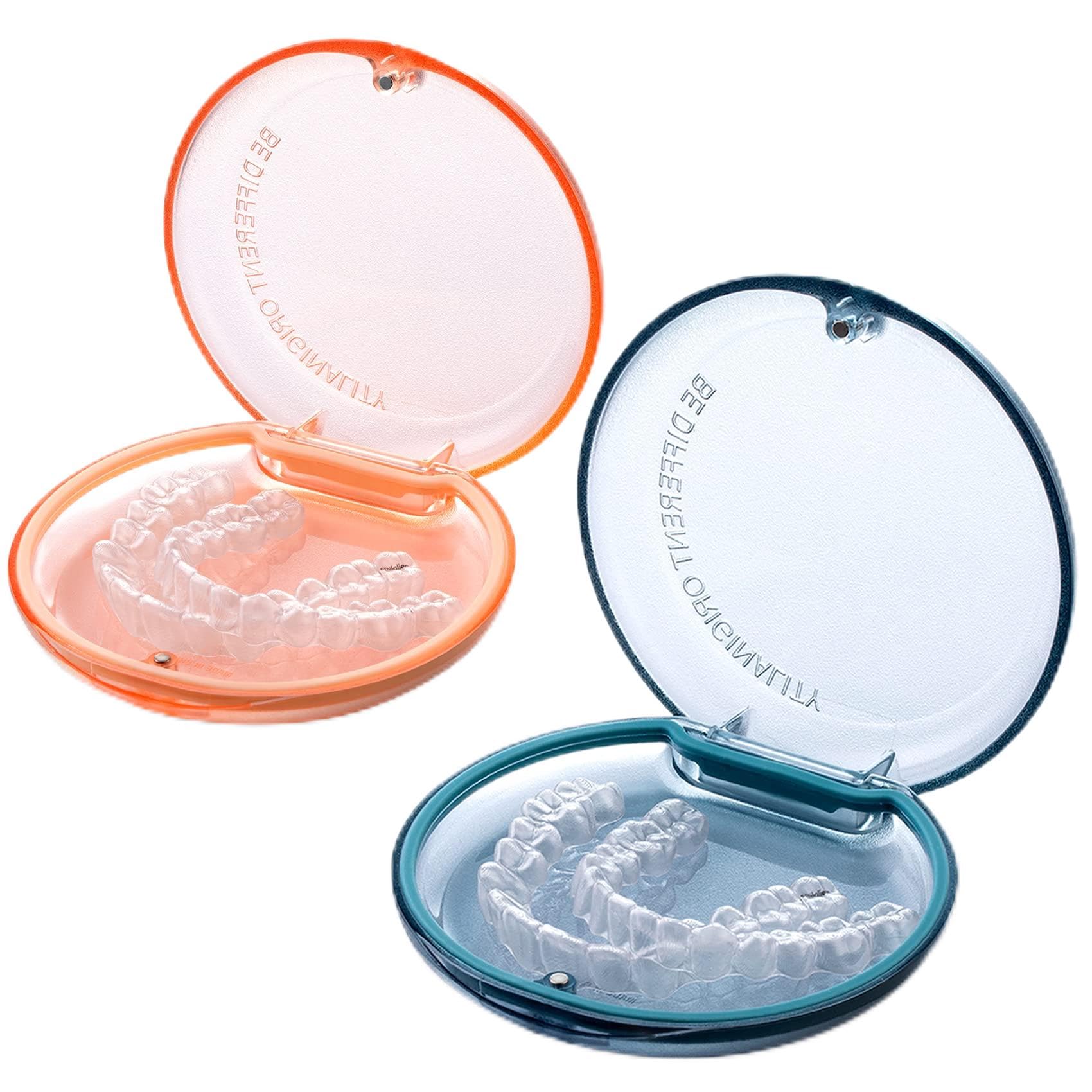 Retainer Case, Portable Aligner Case Holder for Daily Use or Travel, Denture Box Easy to Carry, Mouth Guard Case with Magnetic Closure Hinged Lid for Girl, Boy, Women, Men,Teenage (2Pack Blue-Pink)