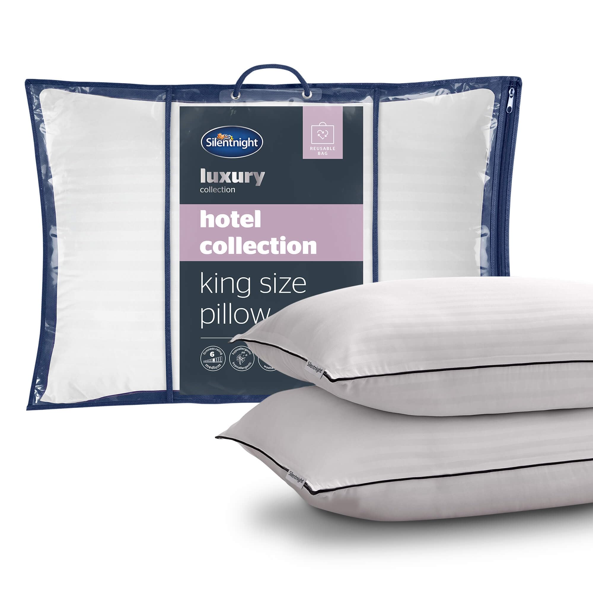 Silentnight Hotel Collection Super King Pillow - Covers Half of a Super King Size Bed - Luxury Quality Big Large Pillow - Soft Touch Cover Filled with the Finest Fibres - Soft Support, 90x48cm, 2 Pack