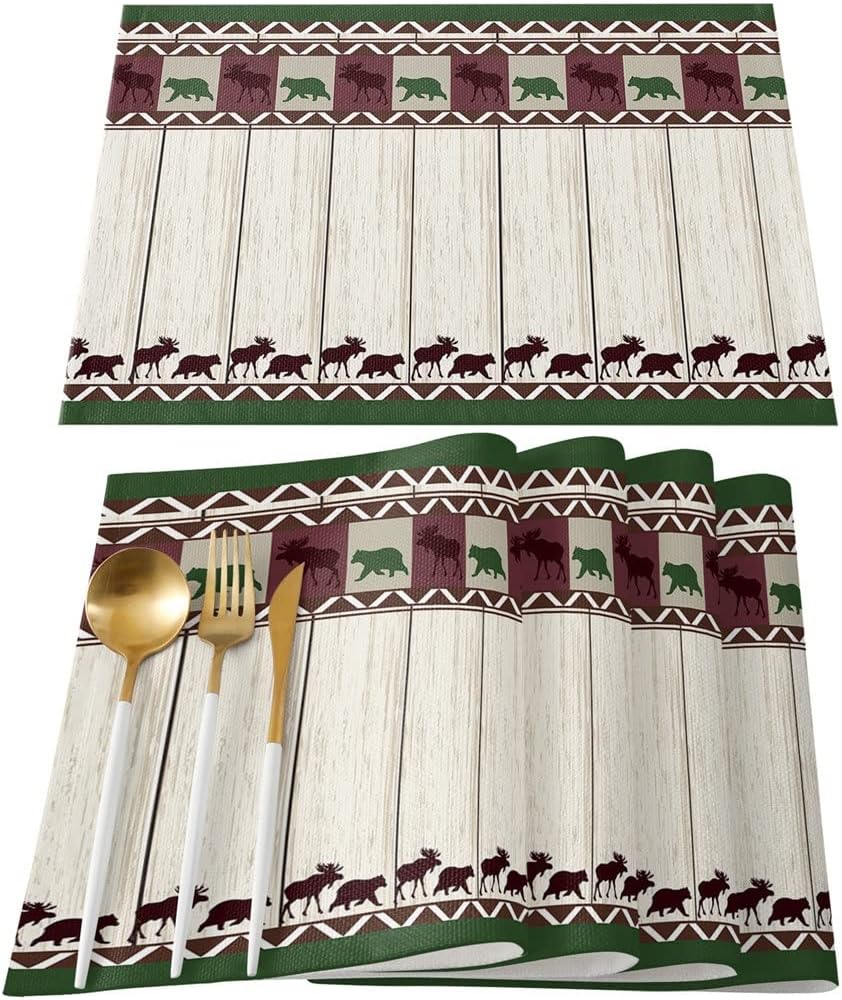 Fall Retro Wood Grain Table Runners Holiday Wedding Decor Dinning Cover Christmas Decorations Cloth(4pcs Table mat)
